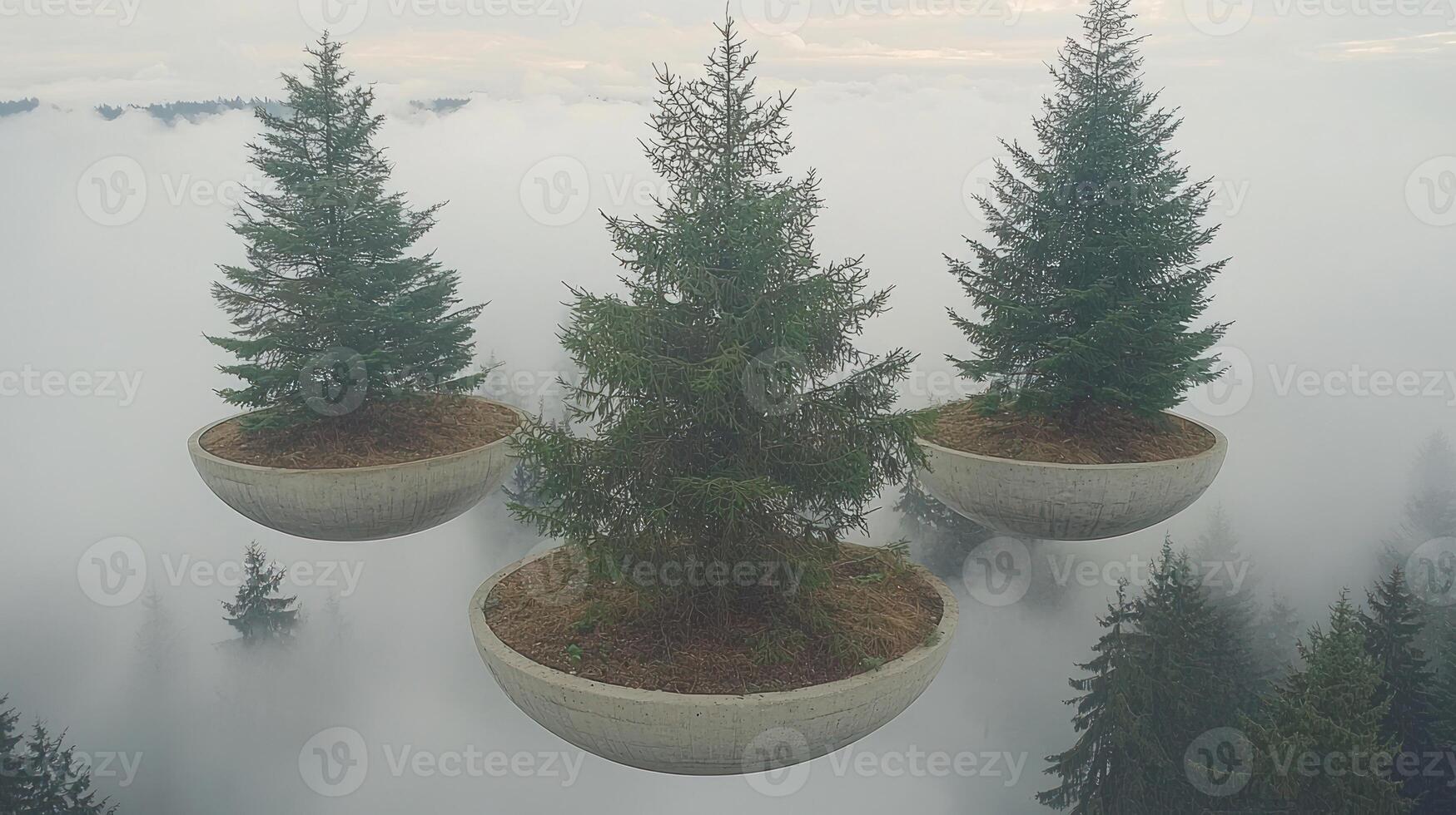 Three trees in a concrete bowl surrounded by trees photo