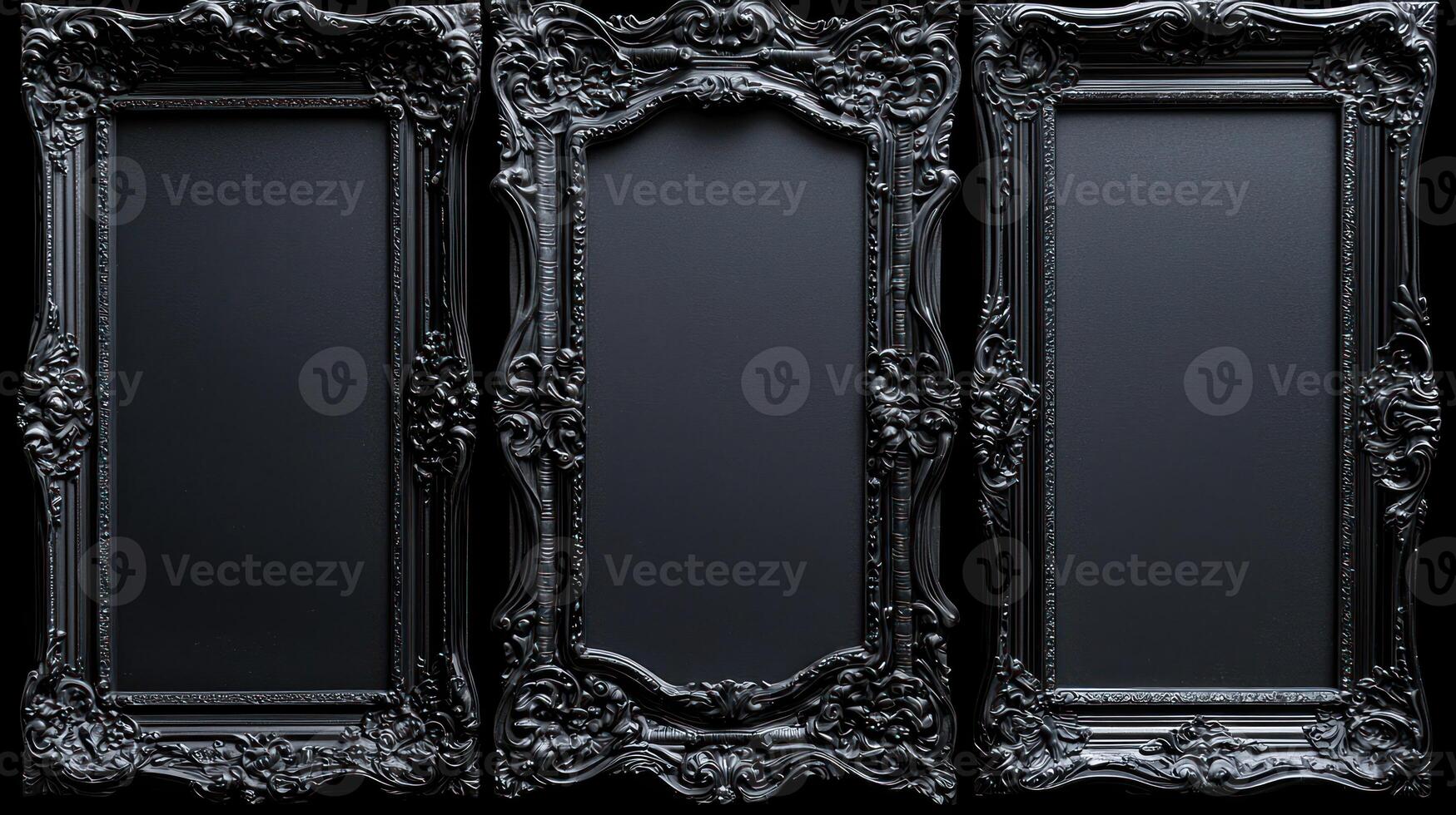 Three ornate black frames with ornate designs photo