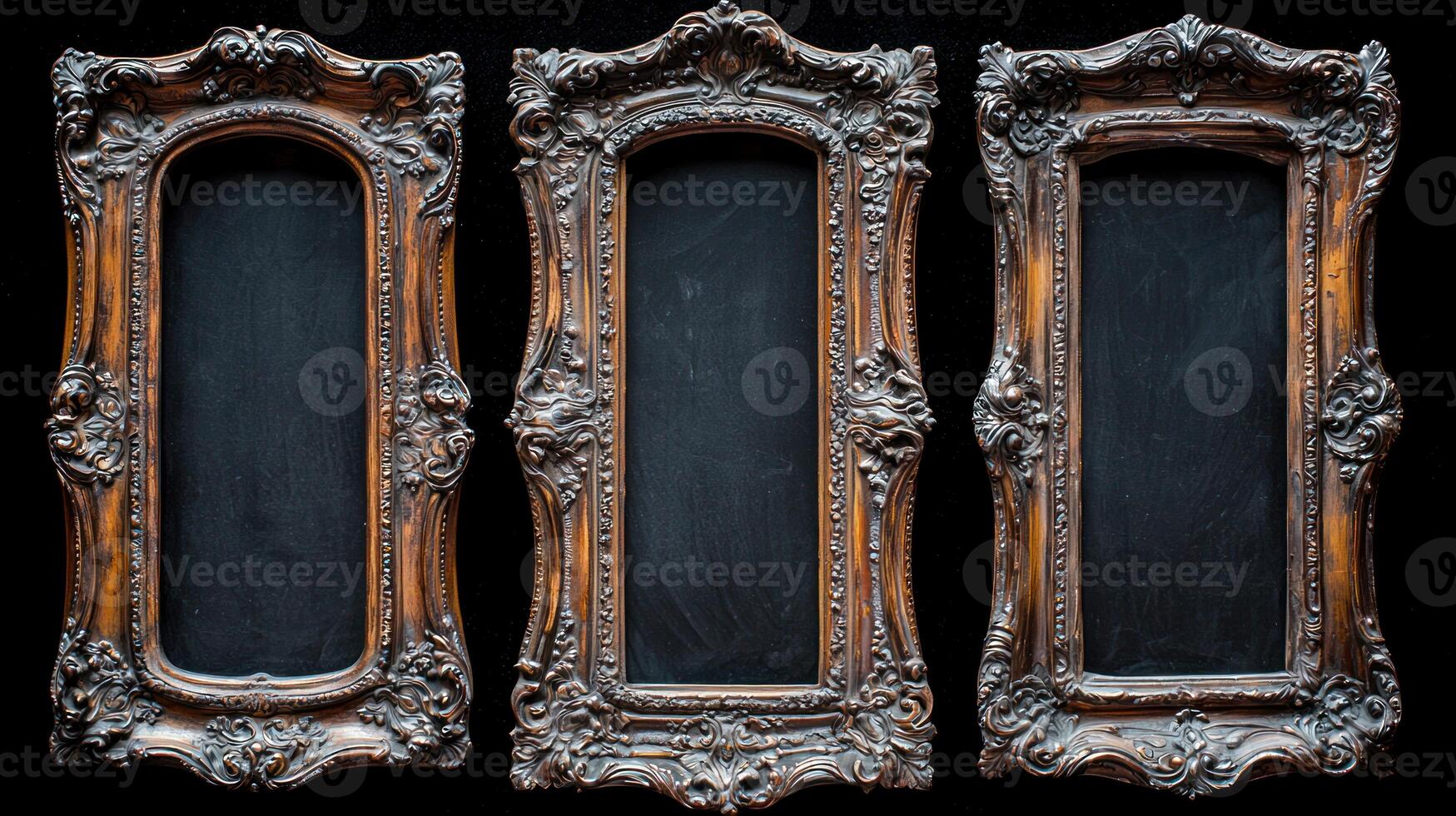 Three antique wooden frames with blackboards photo