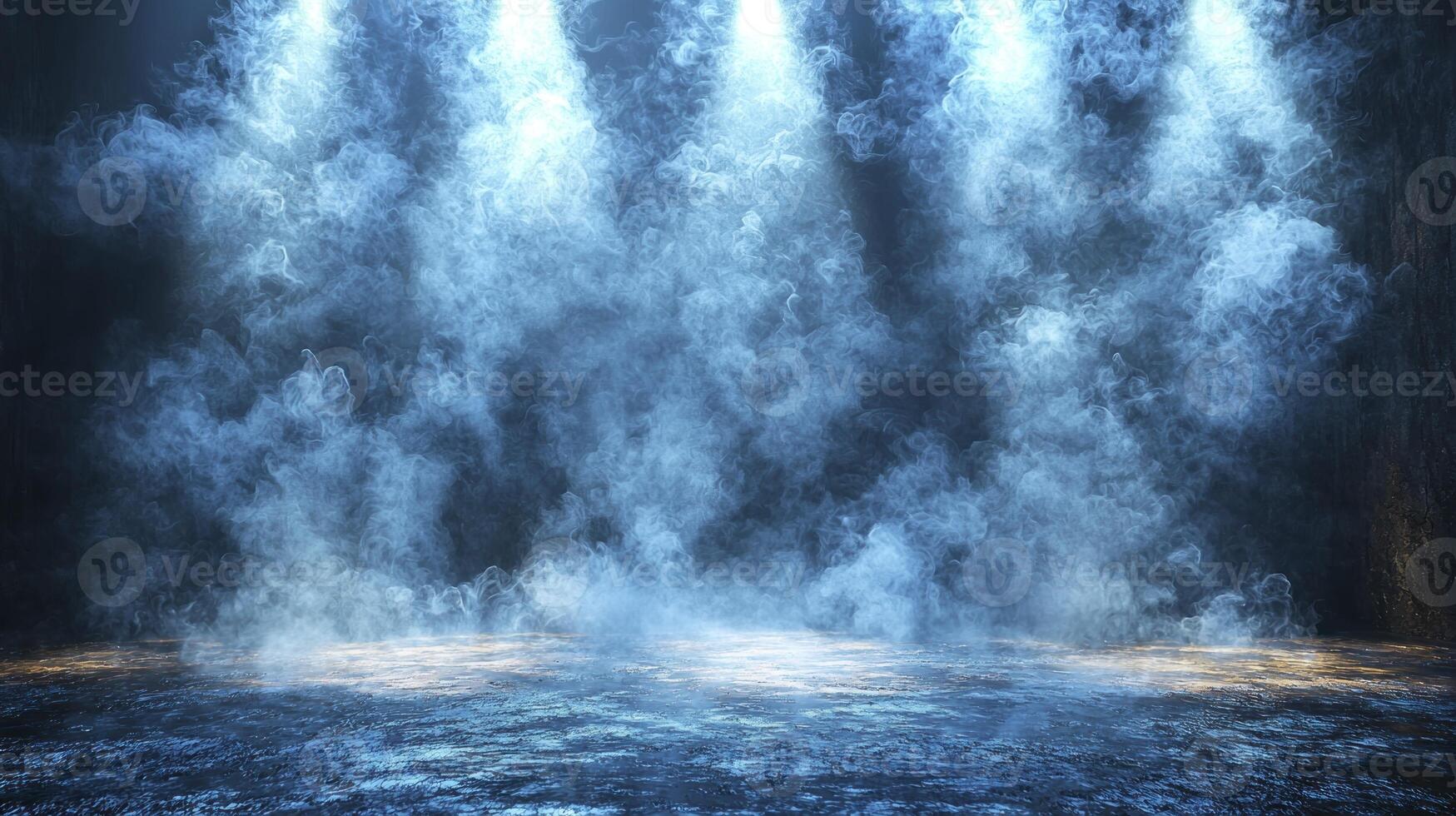 A dark room with smoke coming out of the ceiling photo