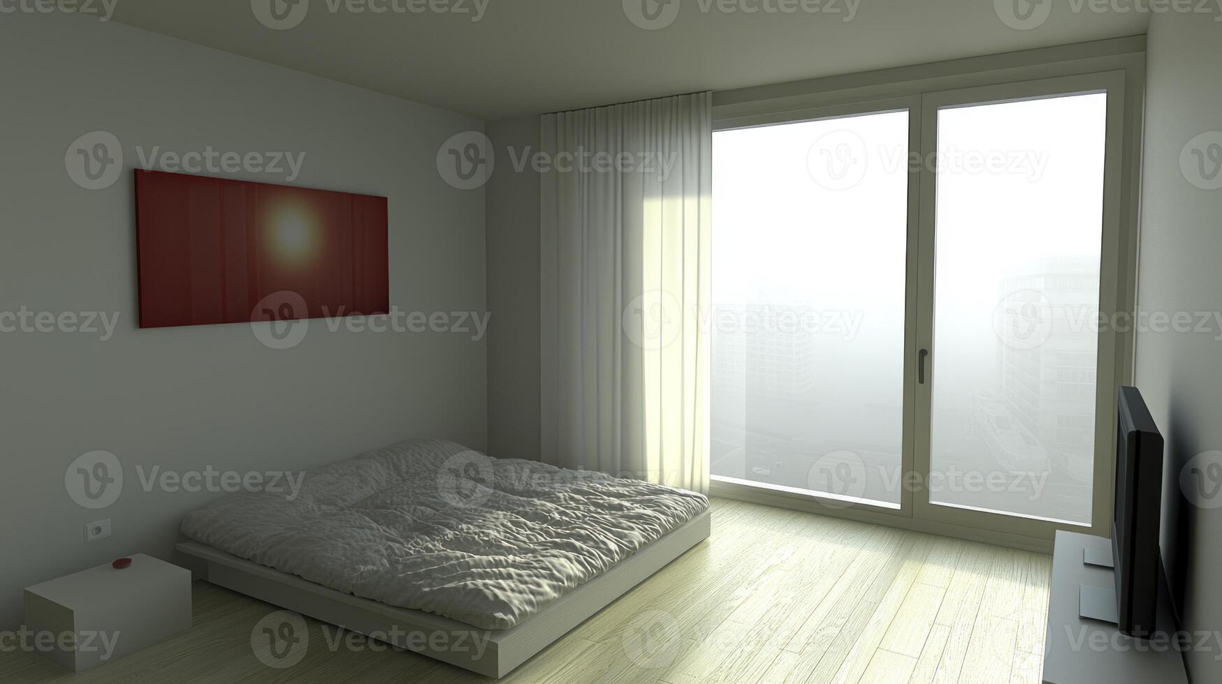 A bedroom with a bed and a tv on the wall photo