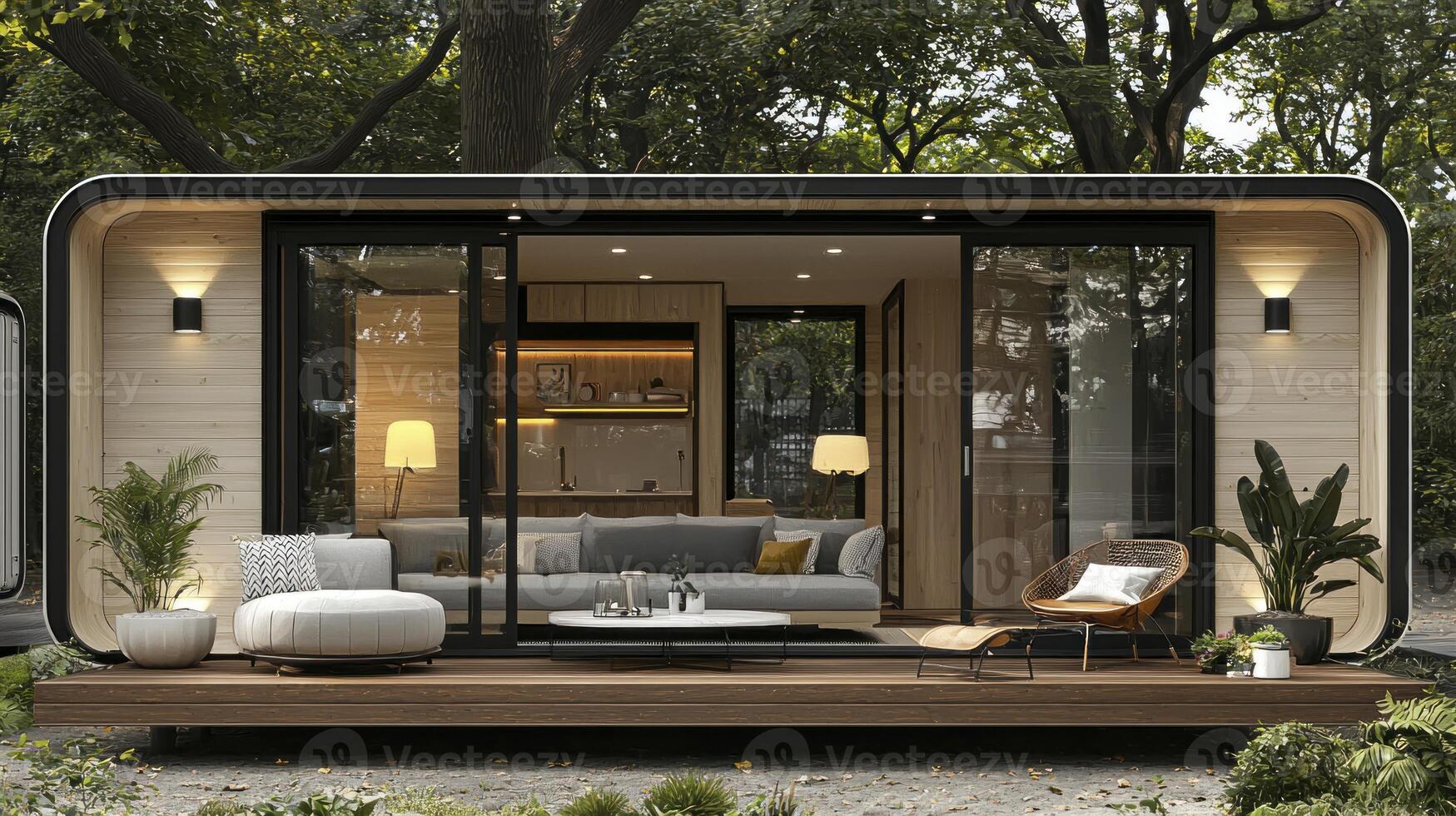 A modern tiny house in the woods photo