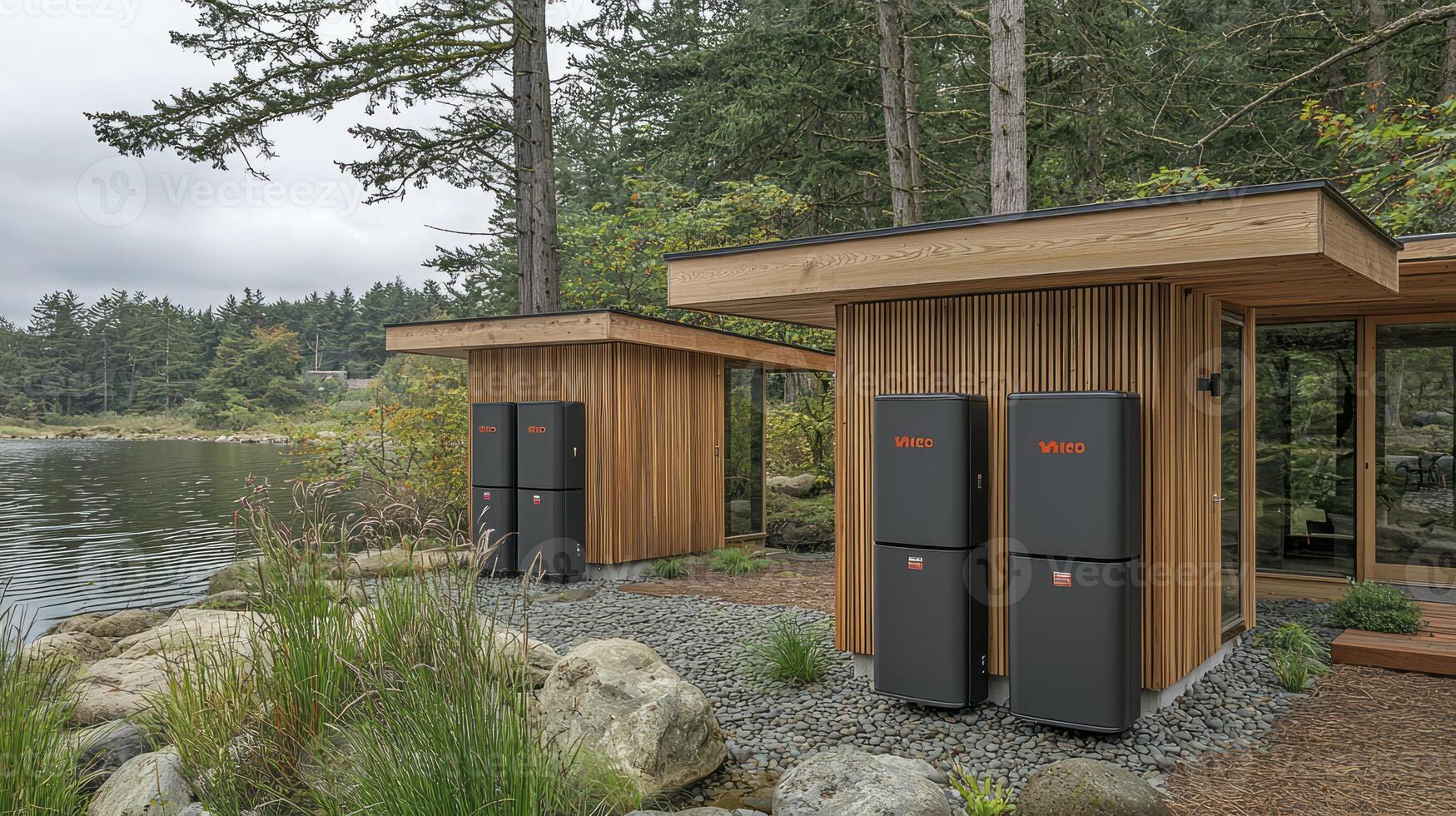 A small cabin with two water tanks on the side photo