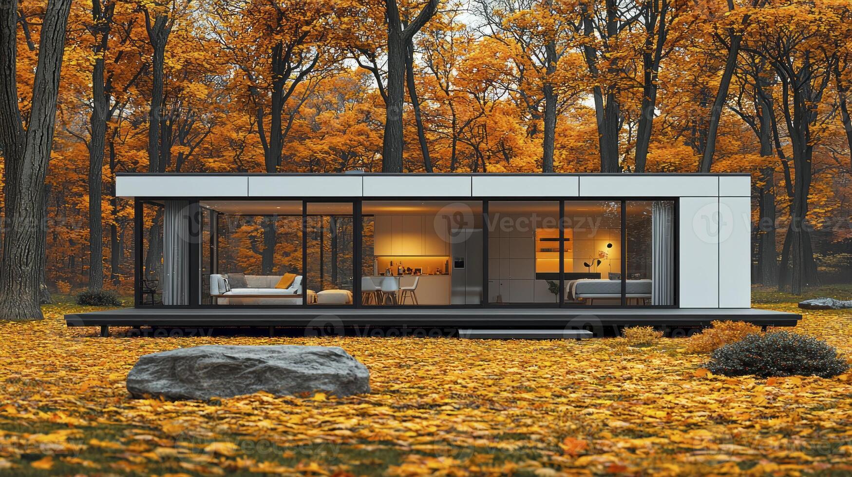 A modern house in the middle of a forest photo