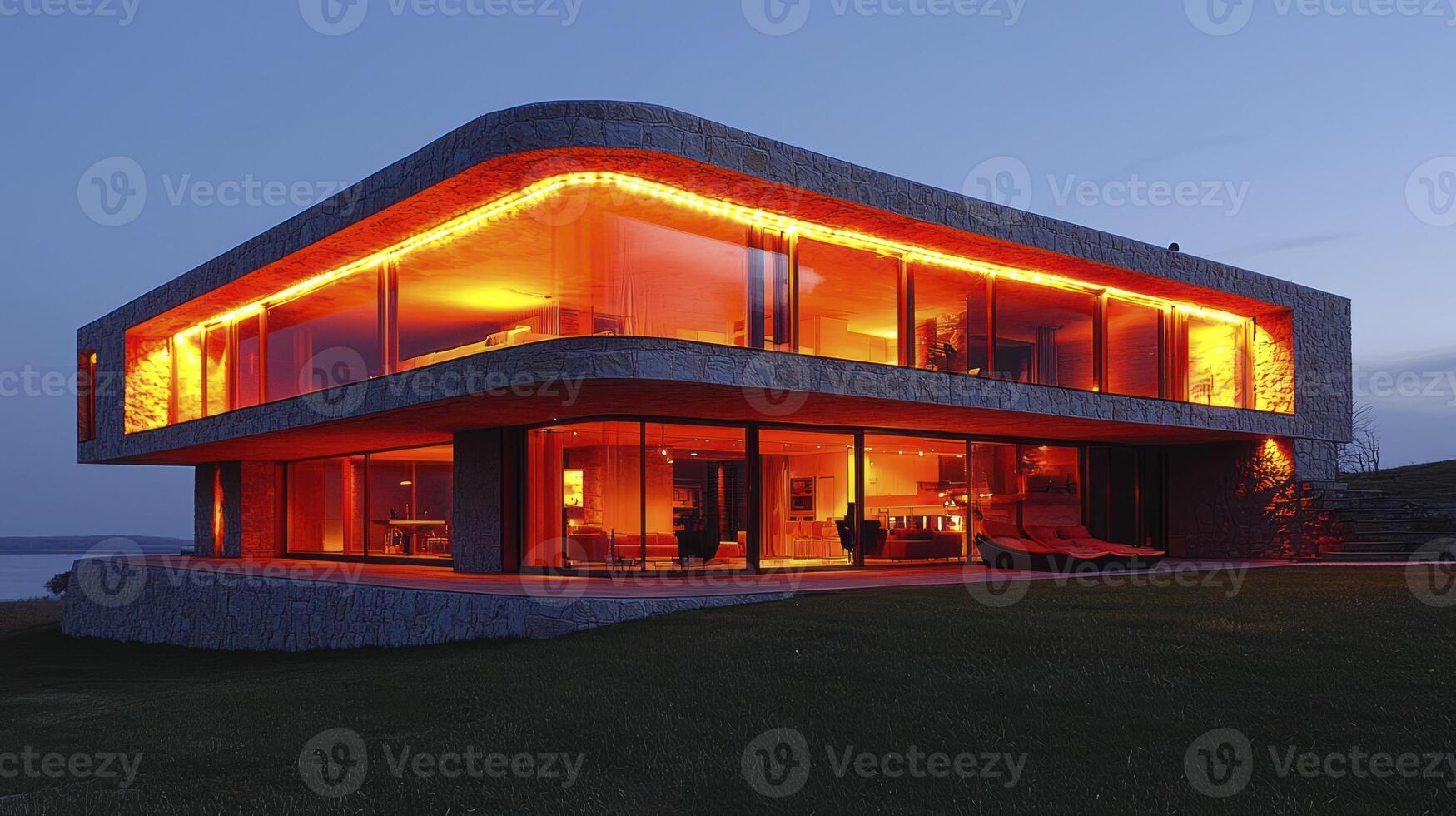 A house with orange lights on it photo
