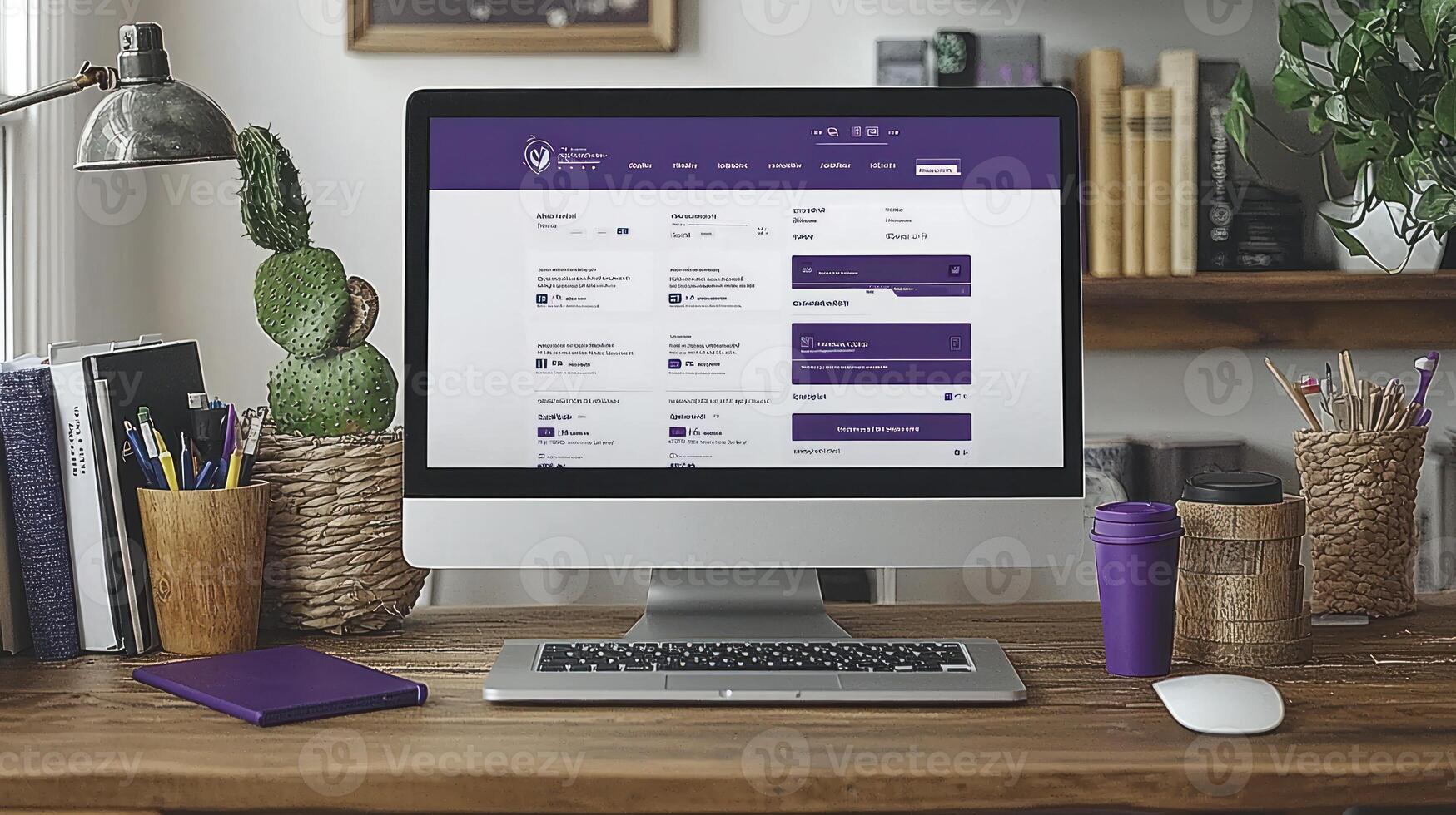 A computer monitor with purple icons on it photo