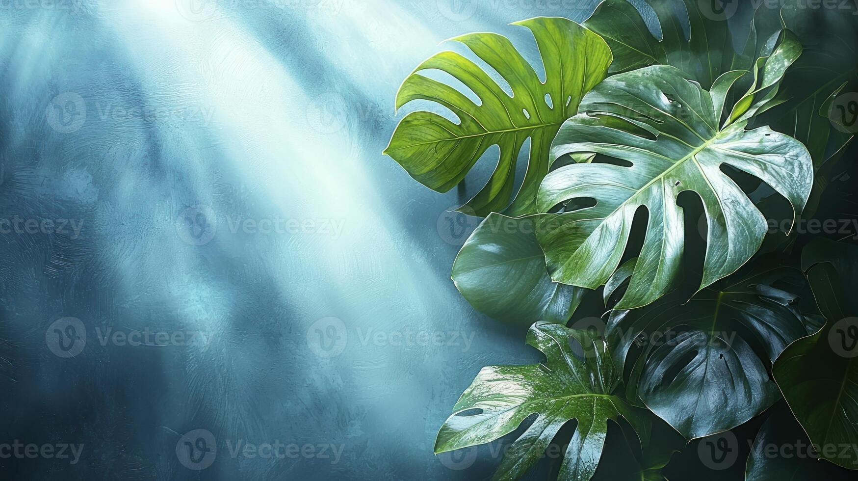 Tropical plants on a blue background photo