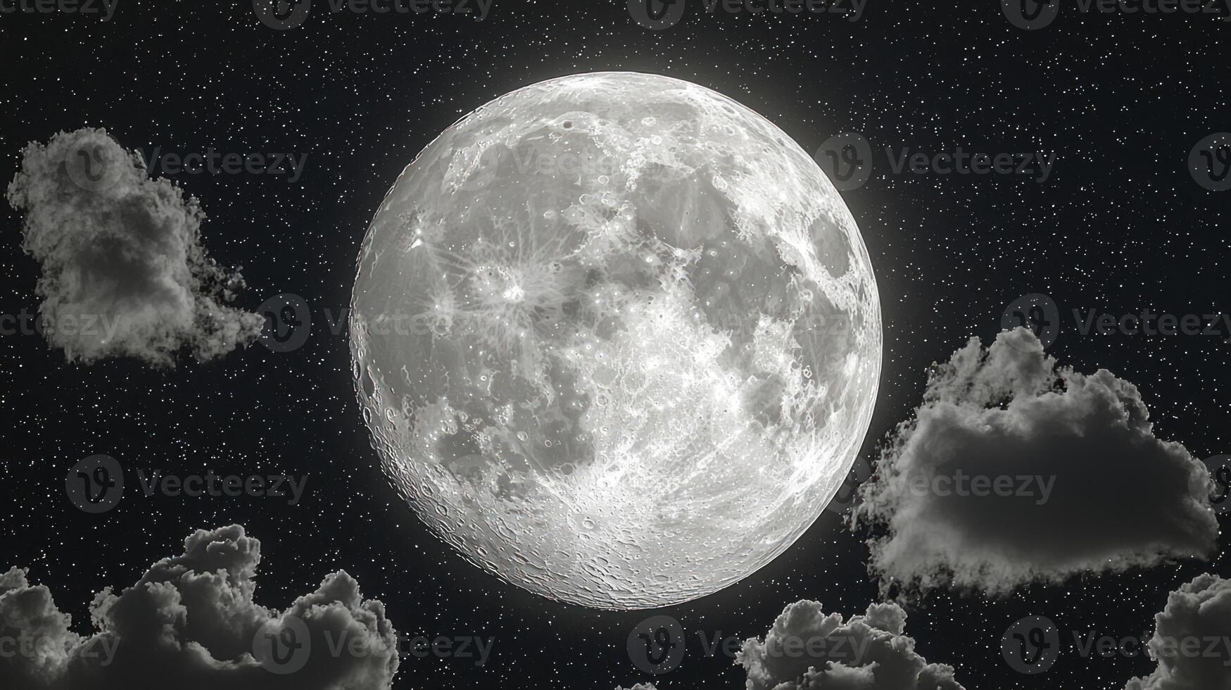 A full moon is seen in the sky with clouds photo