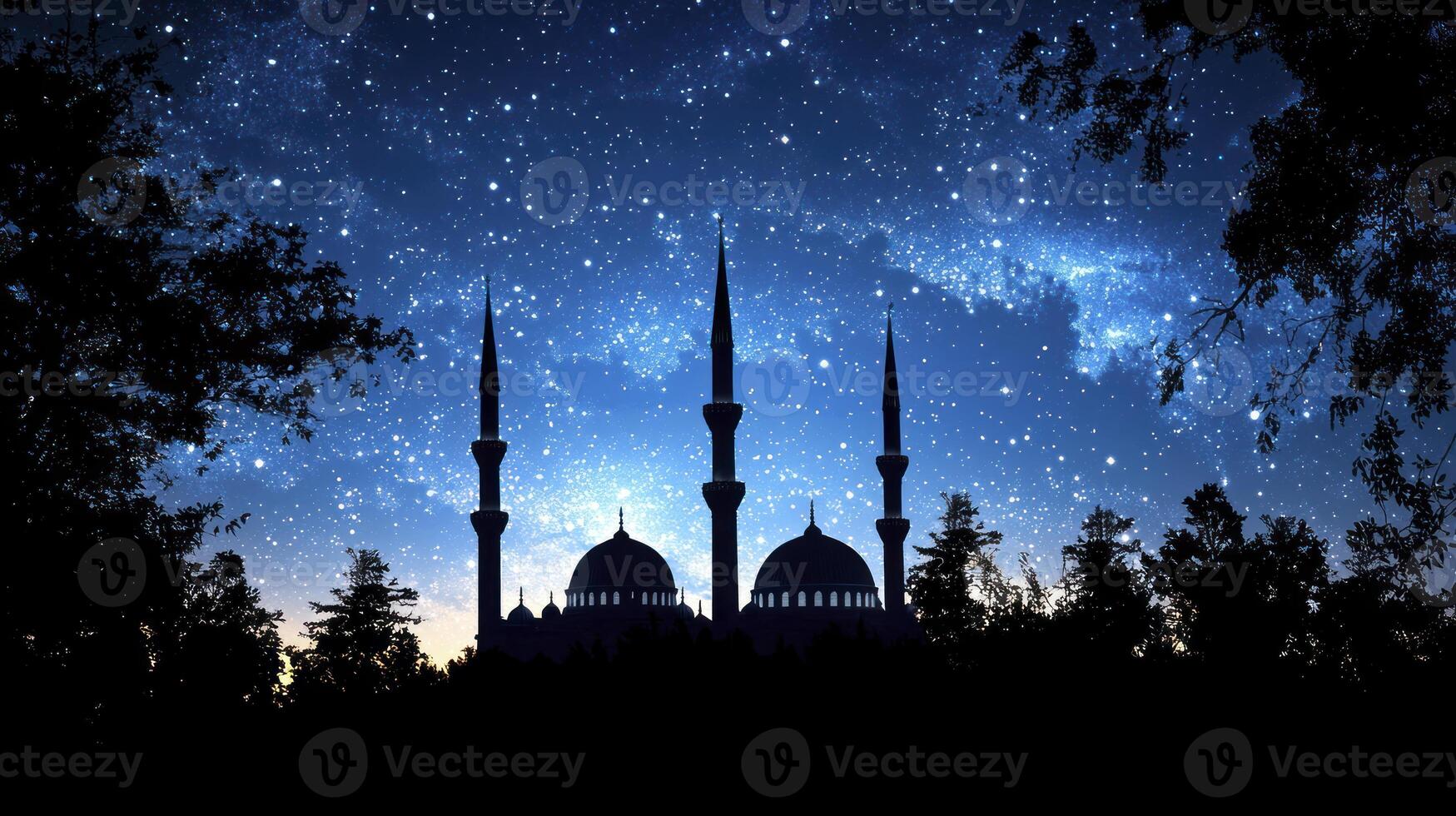 The silhouette of a mosque against the night sky photo