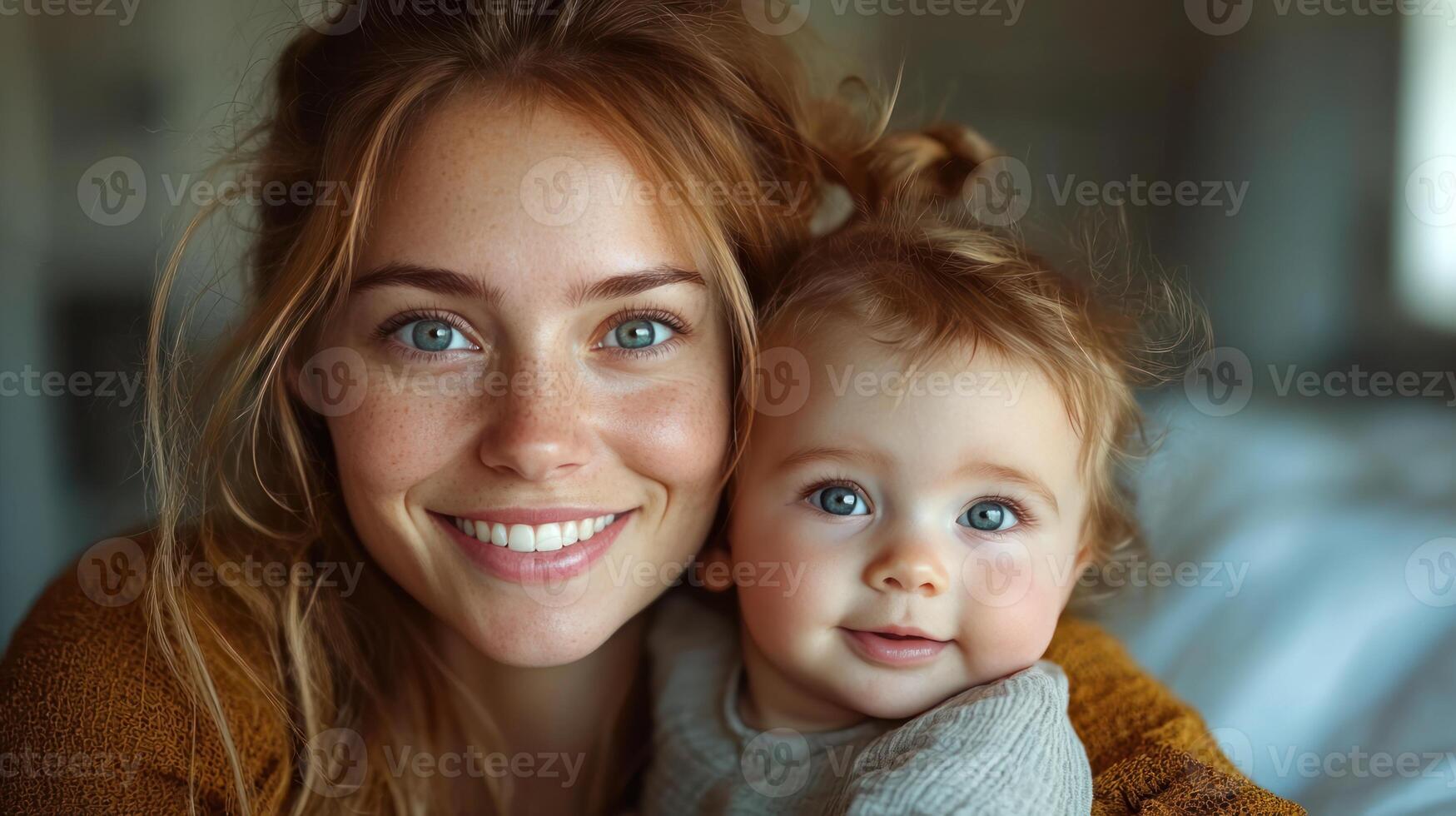 A woman and her baby are smiling photo