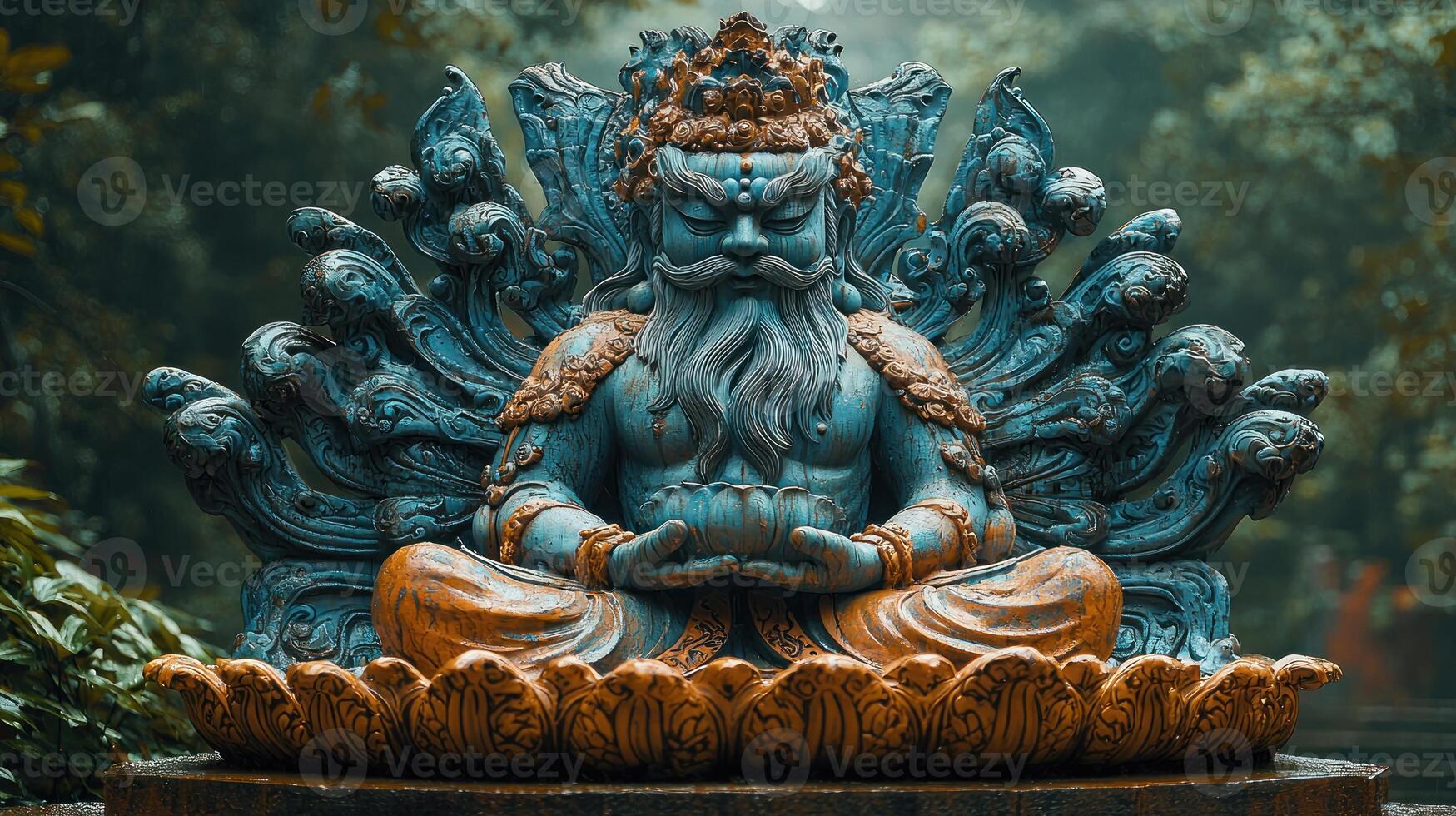 A statue of a god sitting on a lotus flower photo