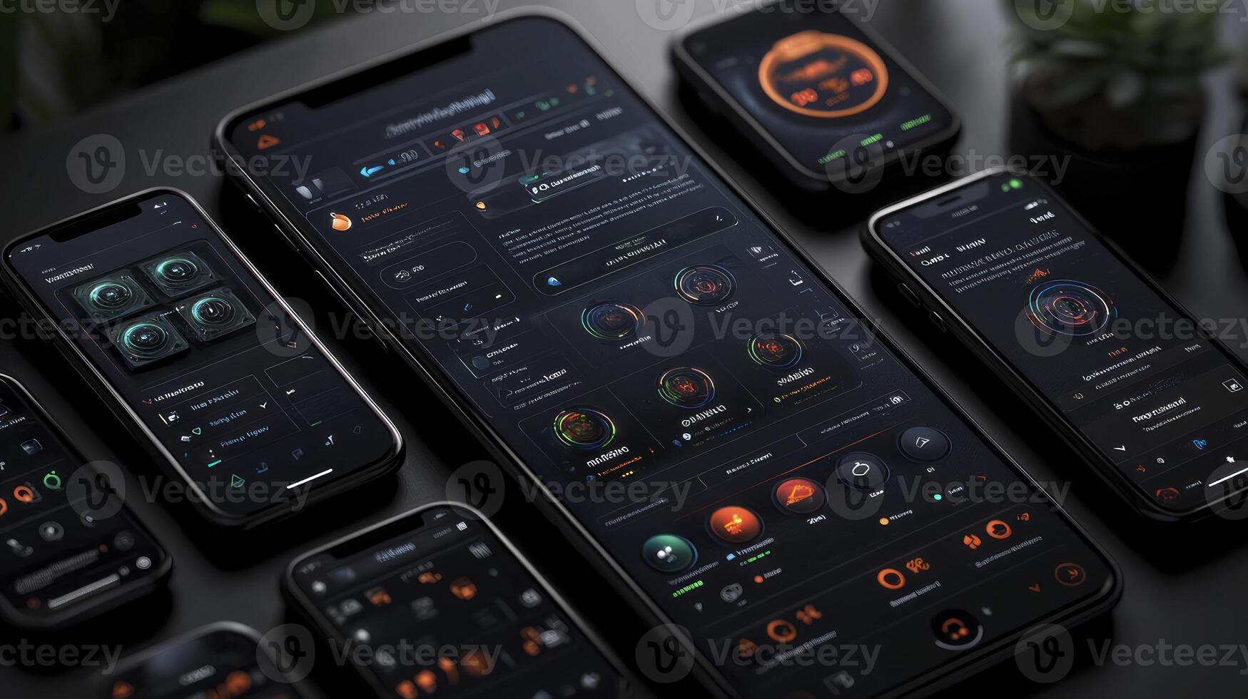 A group of smartphones with various apps on them photo