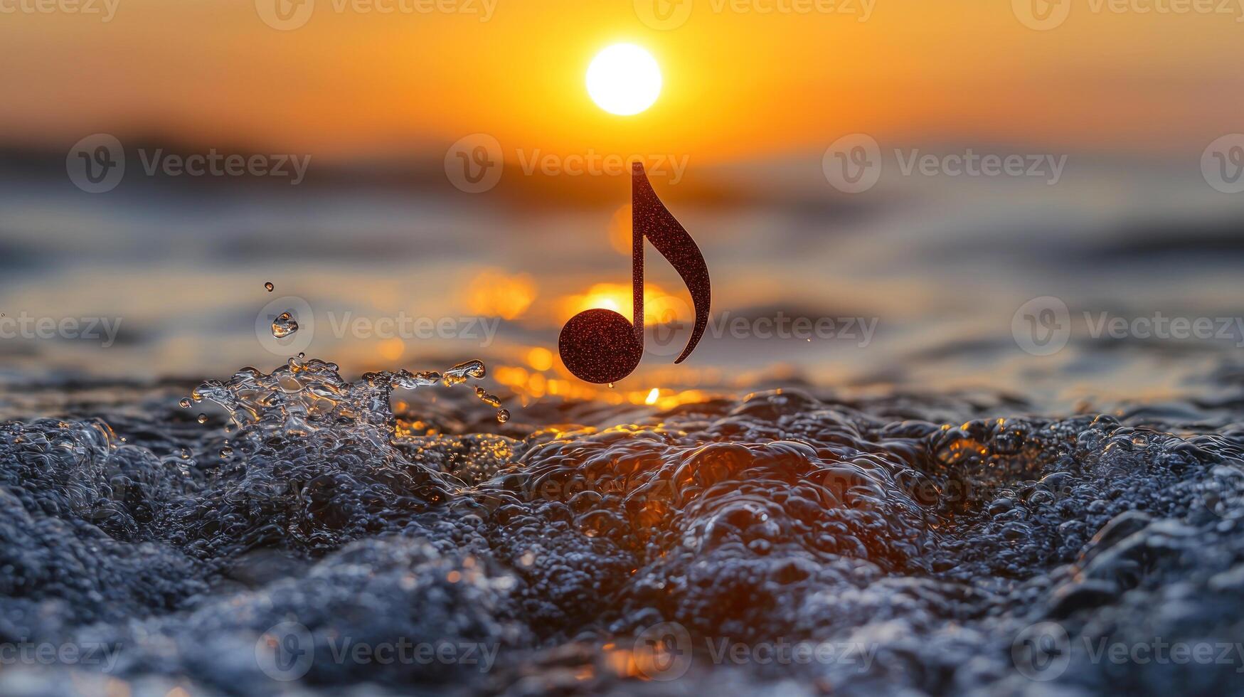 Music note on the beach at sunset photo