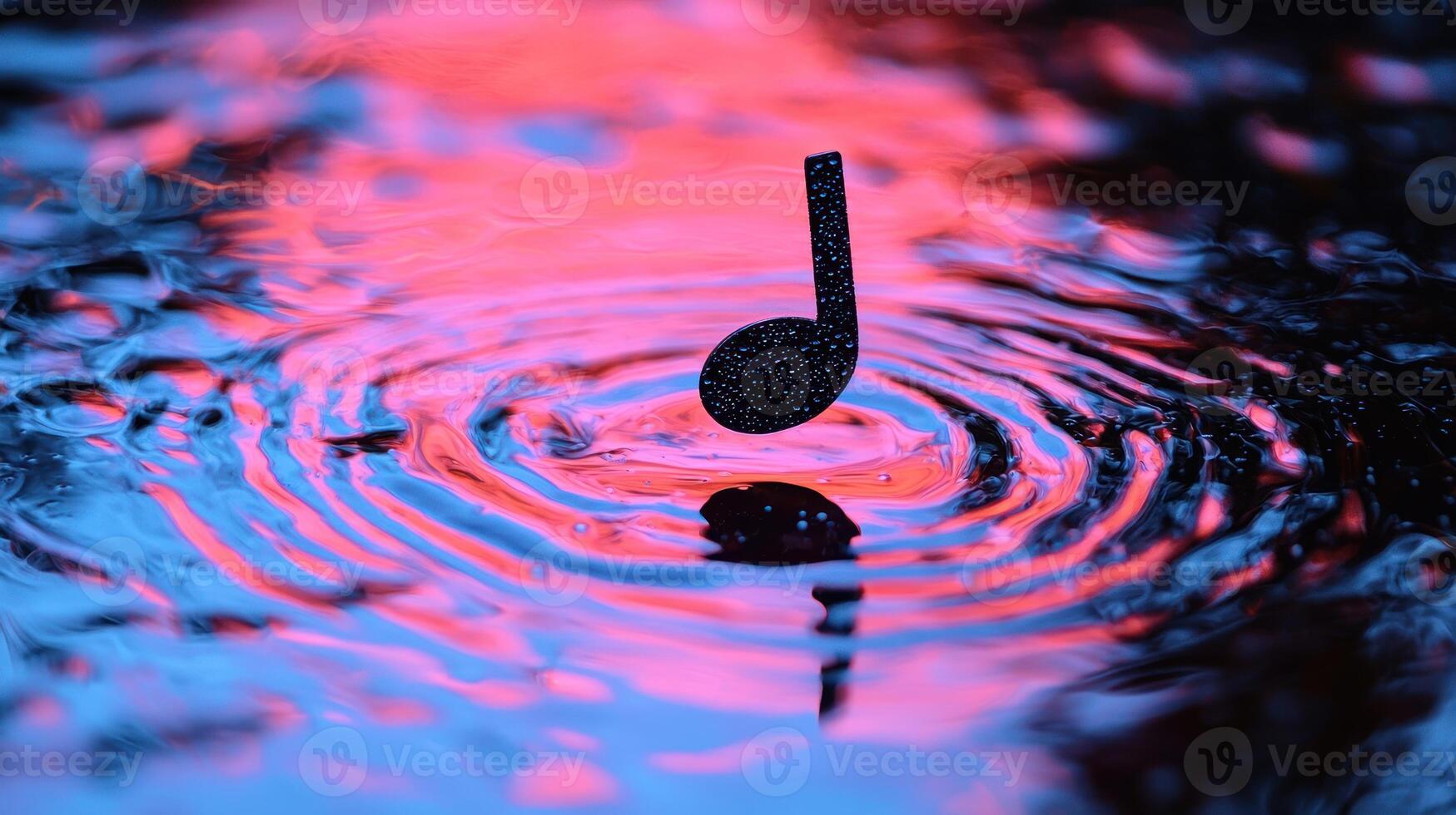 Music note in water with red and blue background photo