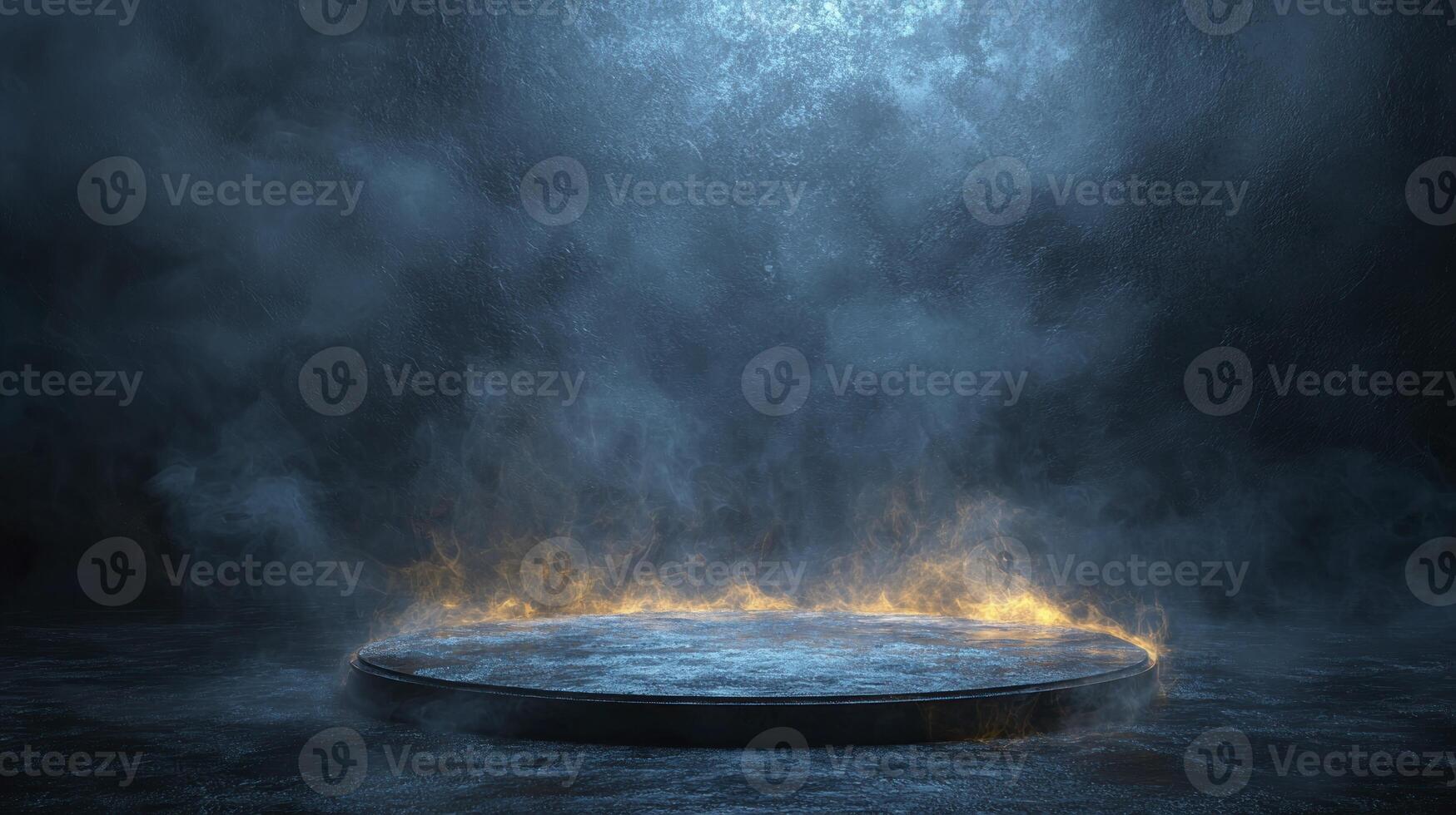 A dark room with a fire and water photo