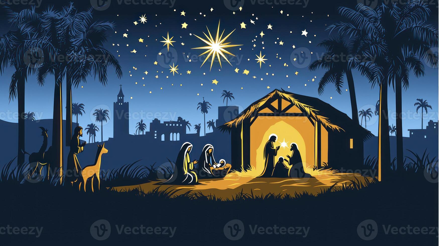 Christmas nativity scene with a star and a manger photo