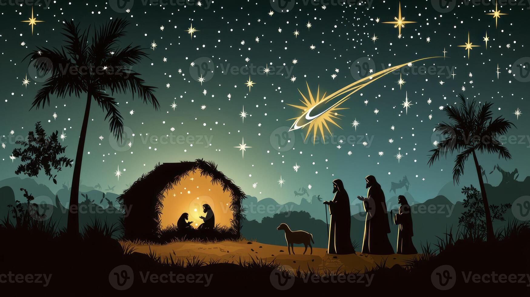 Christmas nativity scene with three wise men and a star photo
