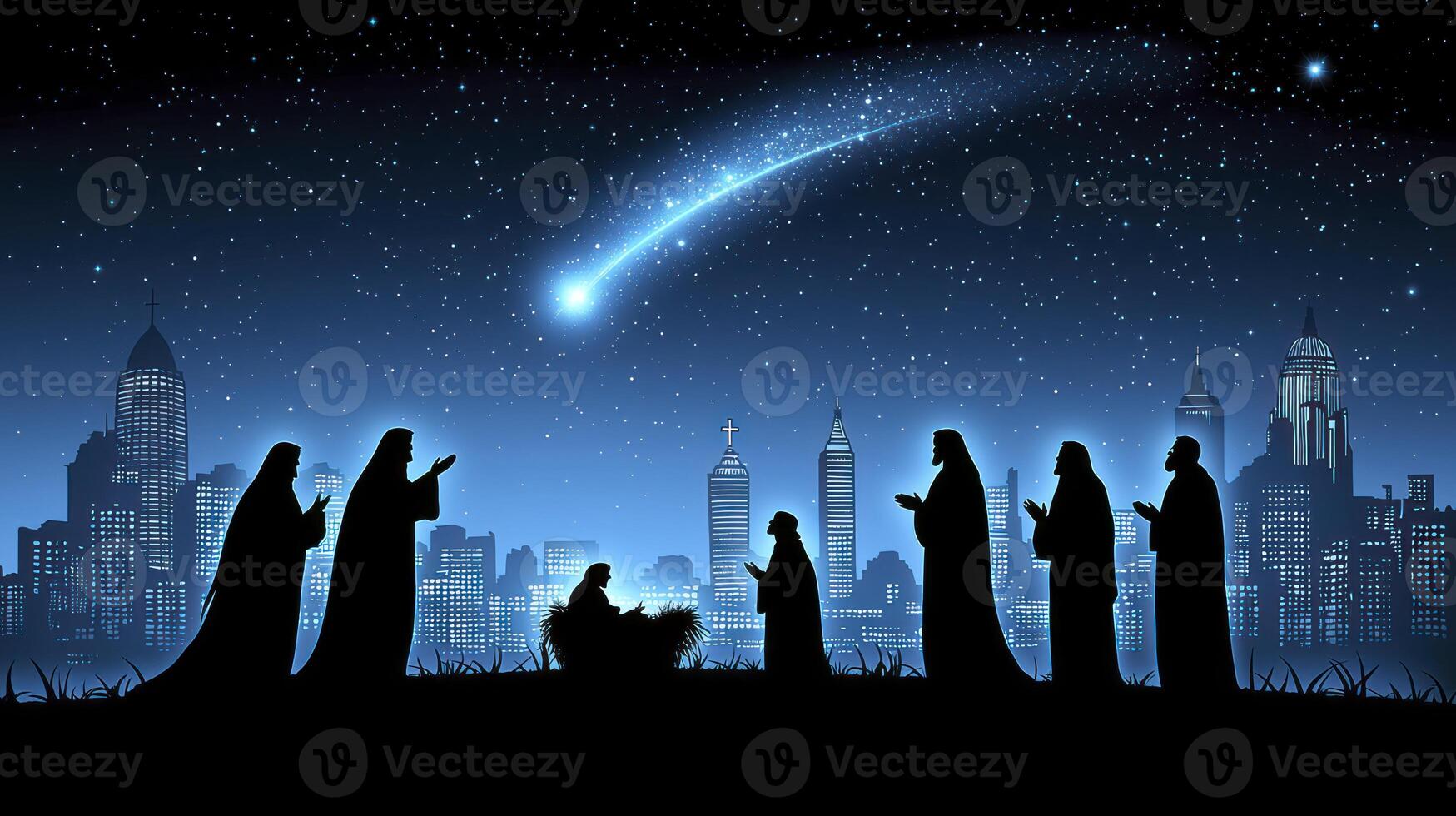 The nativity scene with the manger and the star photo