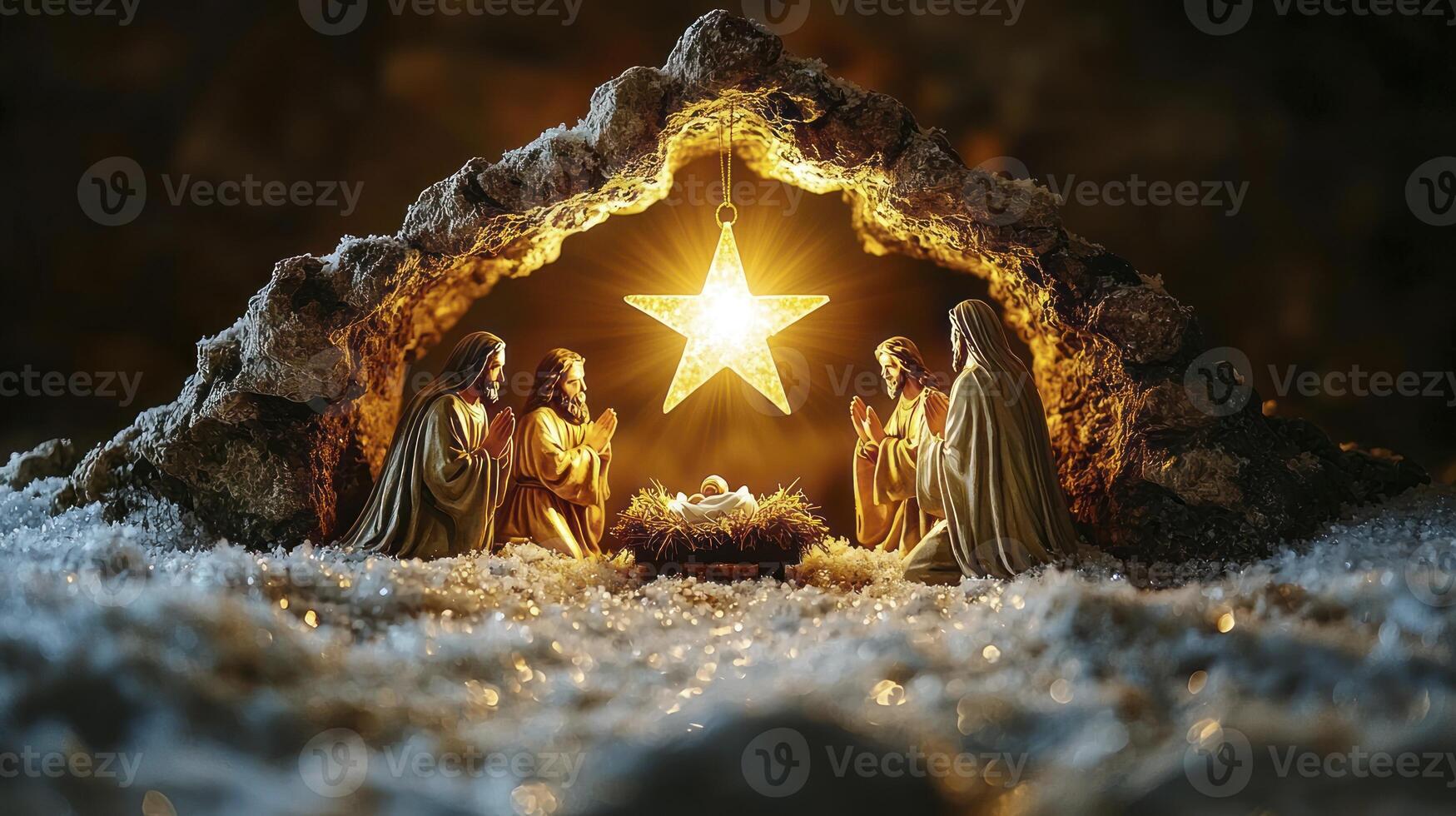 The nativity scene with three wise men and a star photo