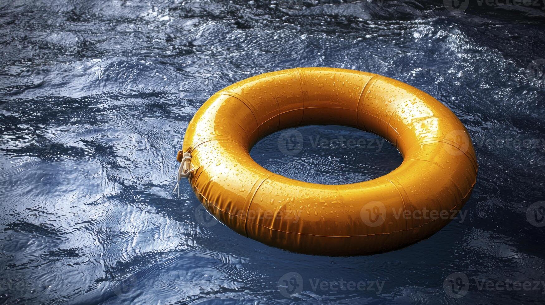 An orange life ring floating in the water photo