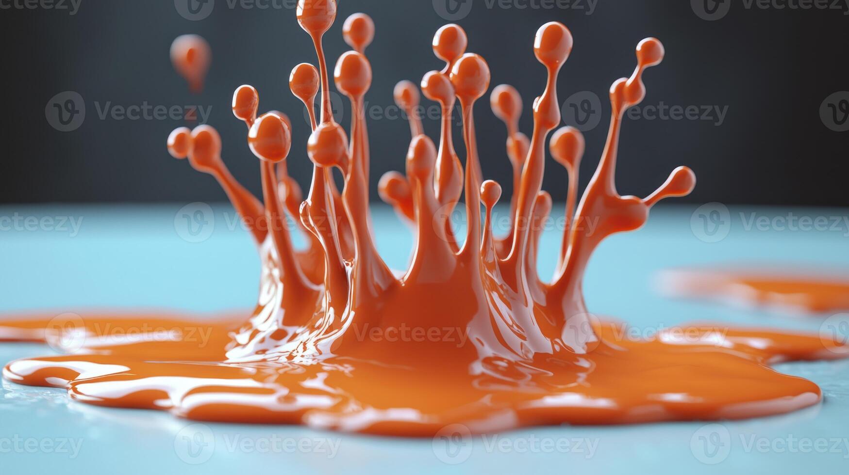 Orange liquid splashes on a blue surface photo