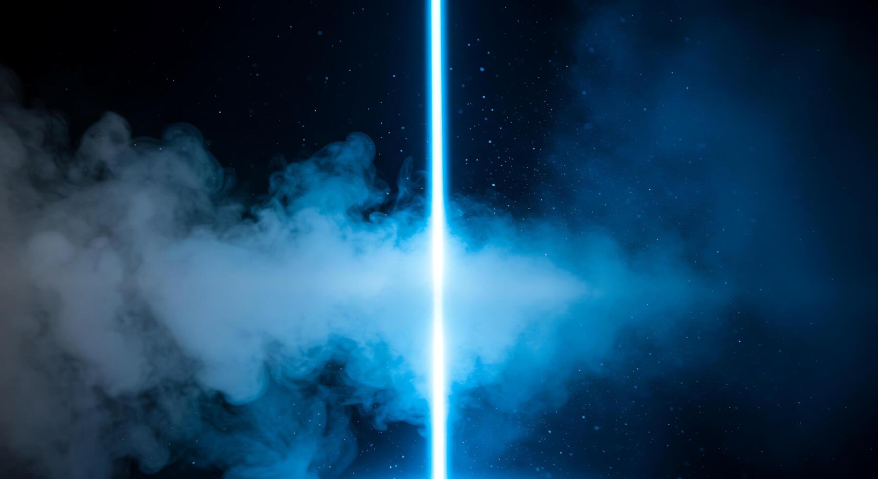 A blue light beam is coming out of a smoke cloud photo