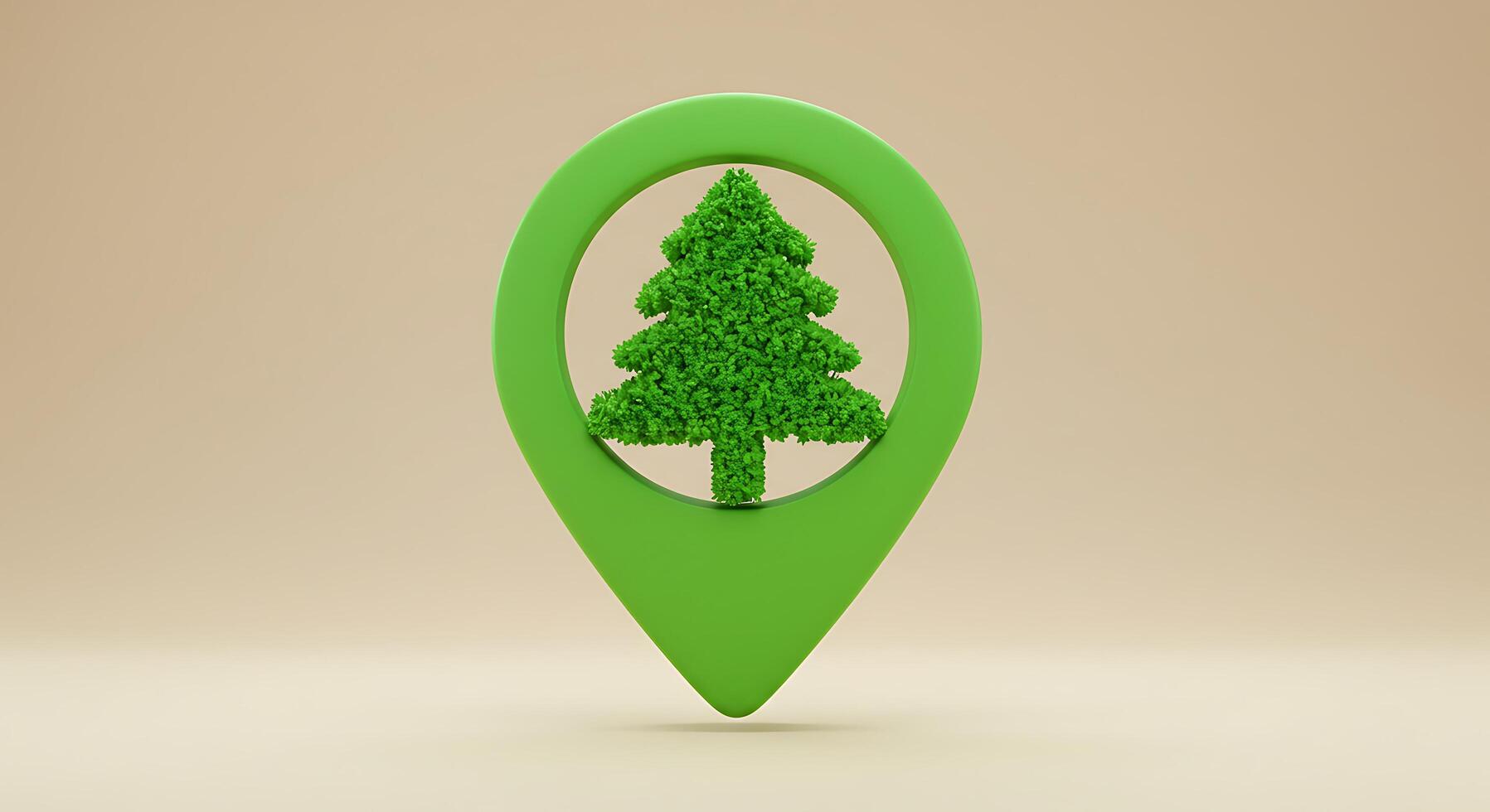 Green pin with a tree on it photo