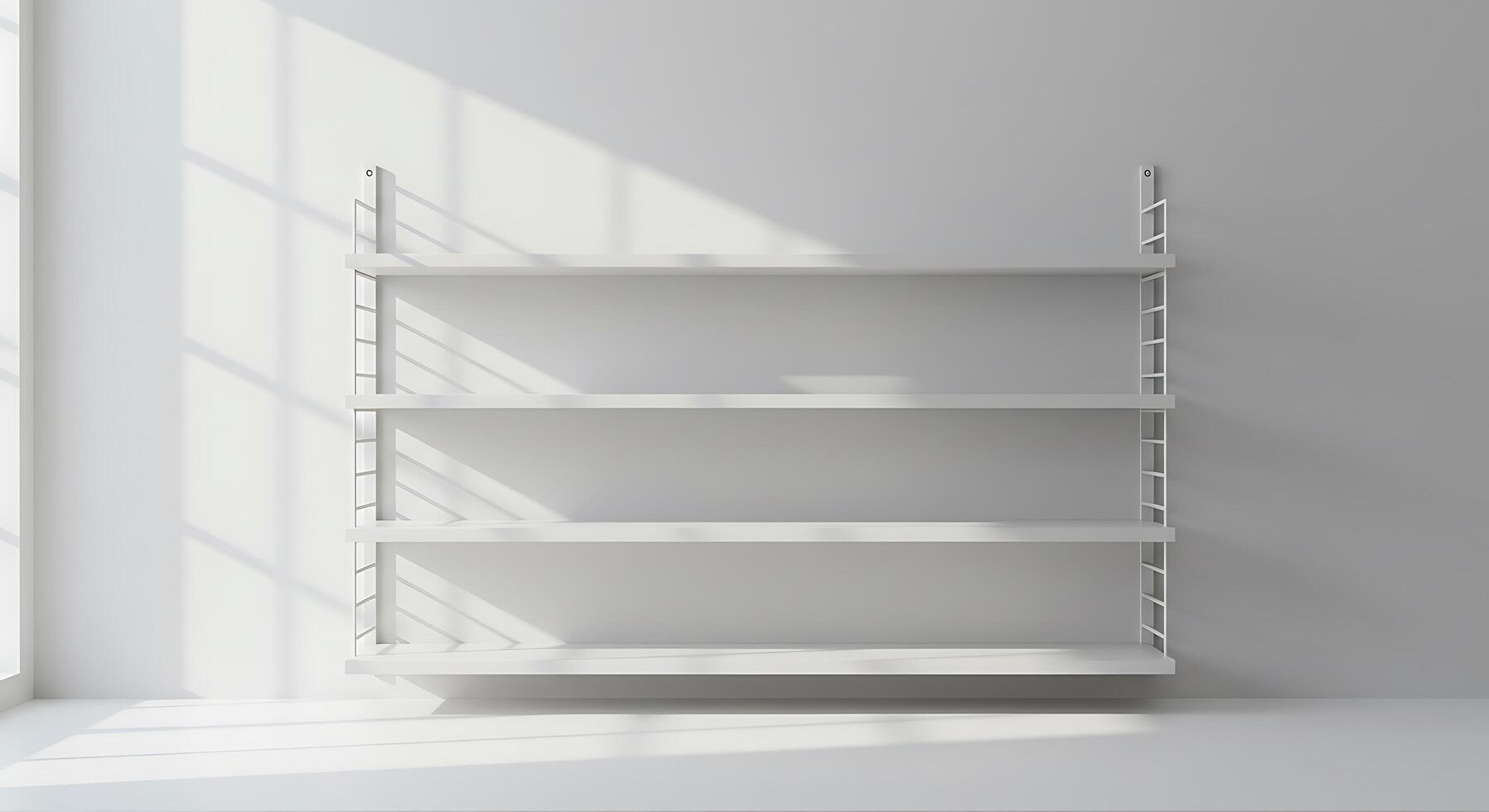 White shelf with three shelves in an empty room photo