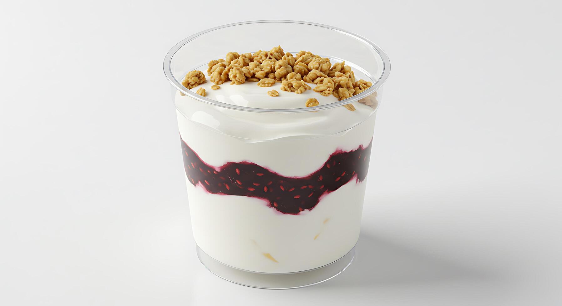 A yogurt parfait with berries and granola photo