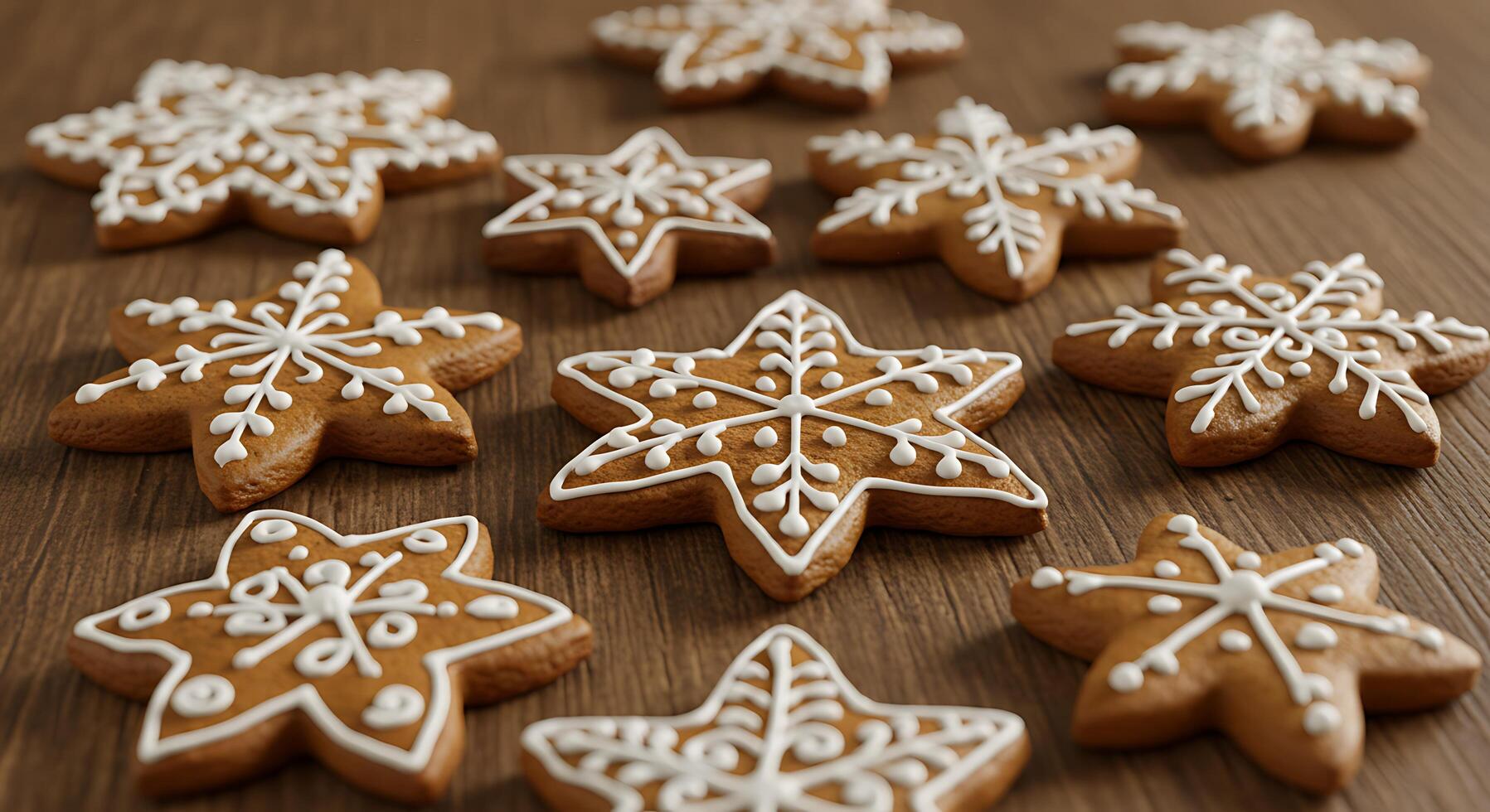 A bunch of ginger cookies with white icing on them photo