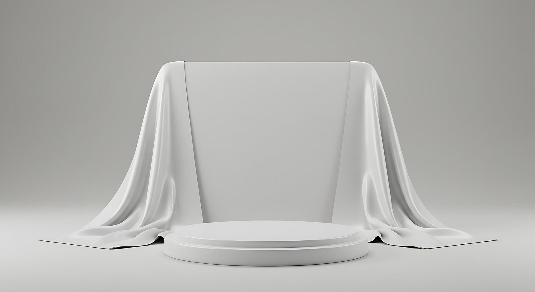 Empty podium with a white cloth draped over it photo