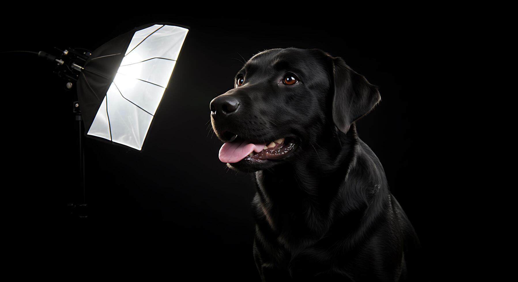 A black dog is looking at the camera photo