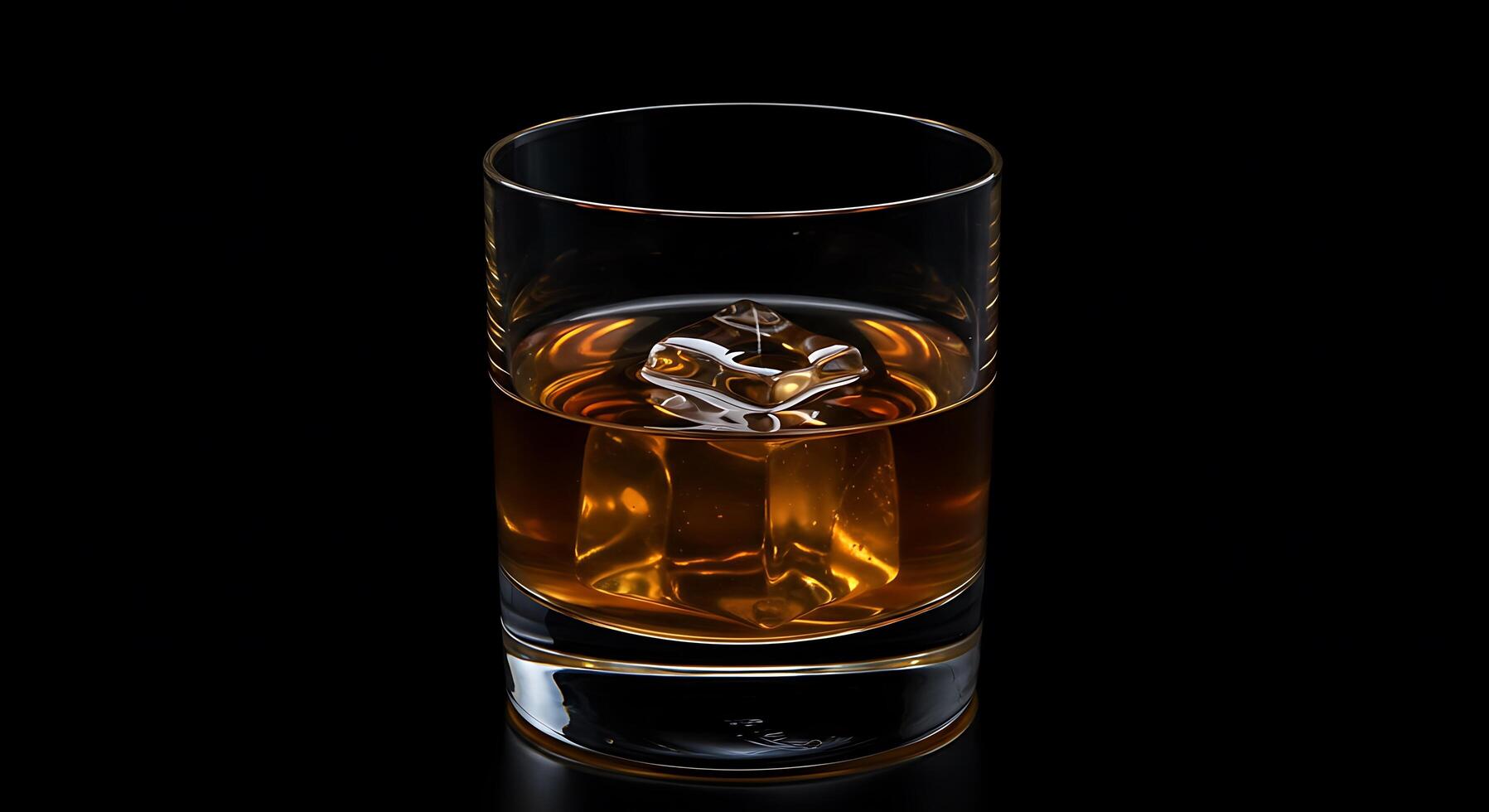 A glass of whiskey with ice on the side photo