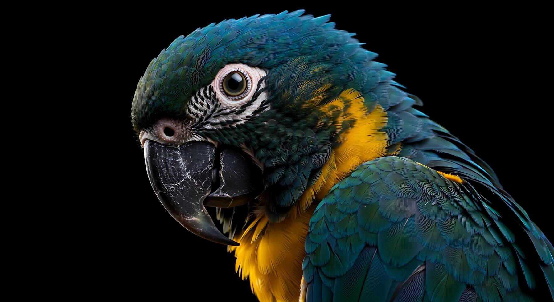 A close up of a blue and yellow parrot photo