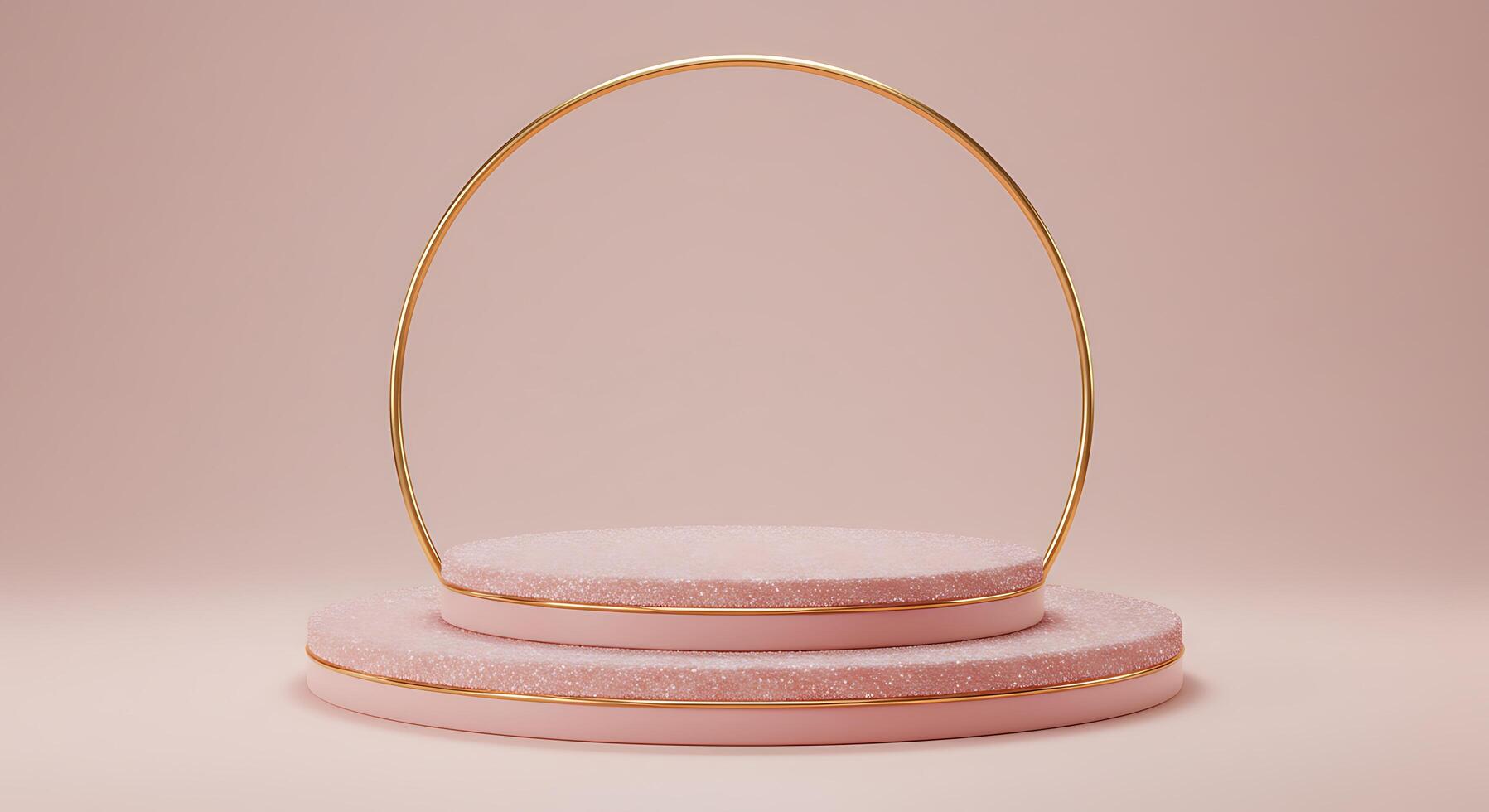 A pink and gold stand with a gold ring photo