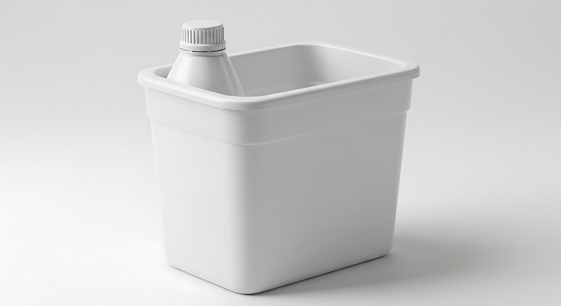 A white trash can with a bottle inside photo