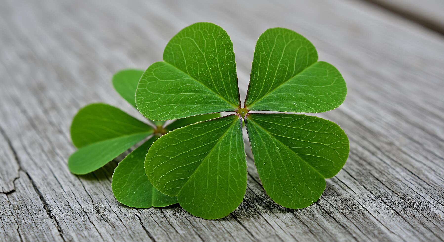 Four leaf clover on wooden surface photo
