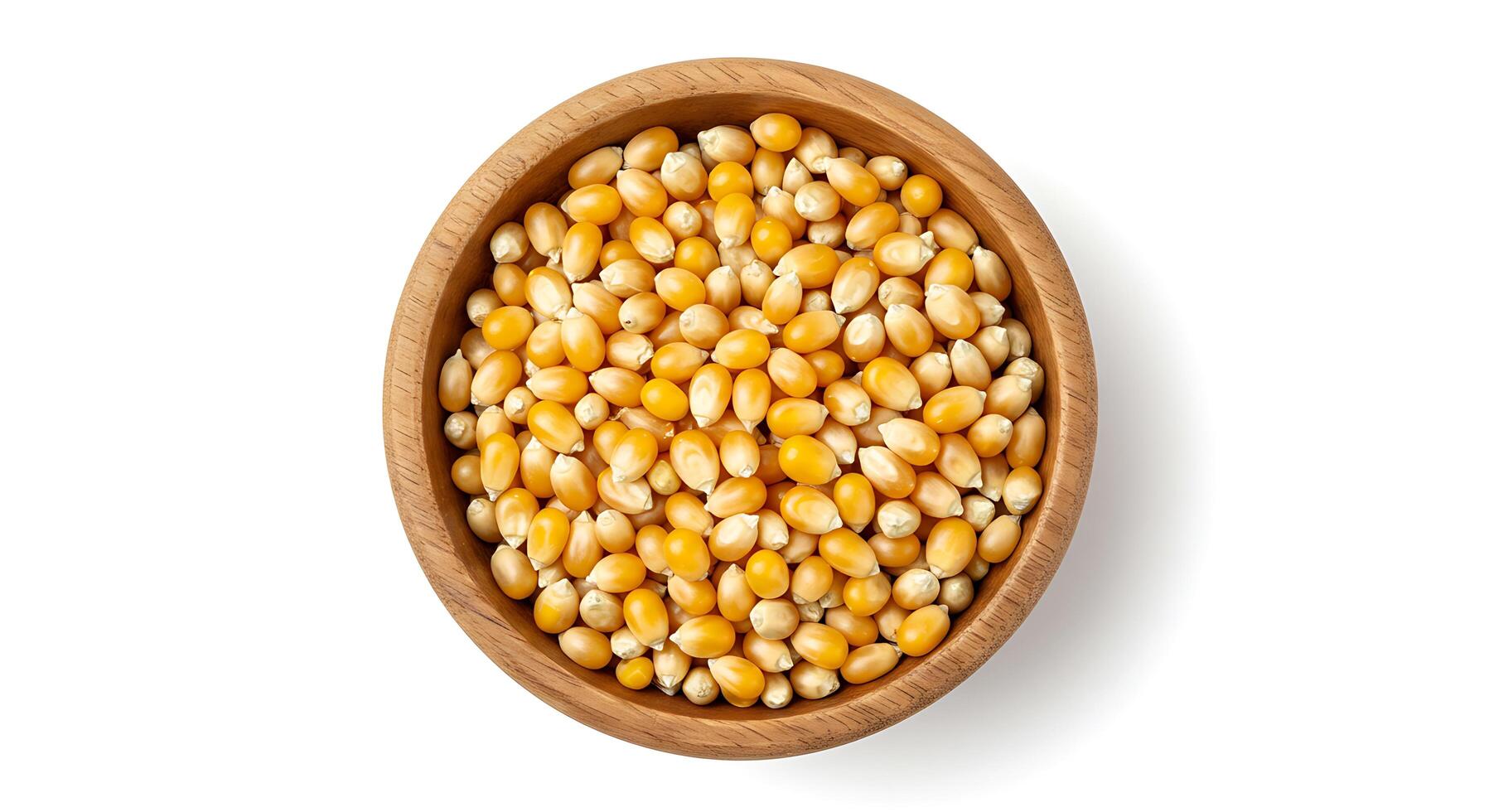 Corn in wooden bowl on white background photo