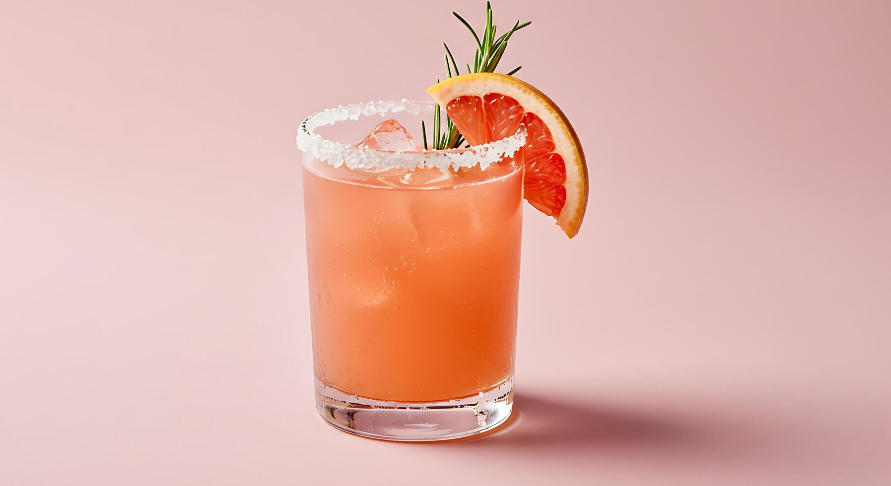 A pink drink with a slice of orange and rosemary garnish photo