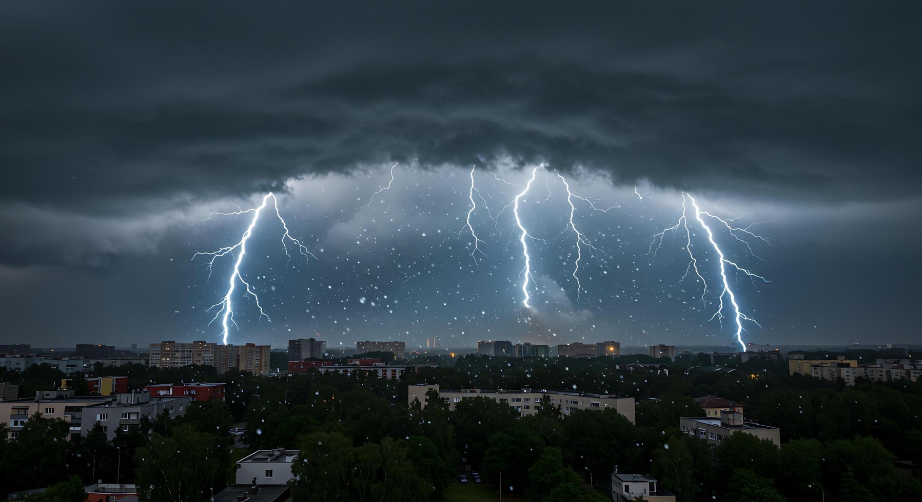 Lightning strikes over a city during a storm photo