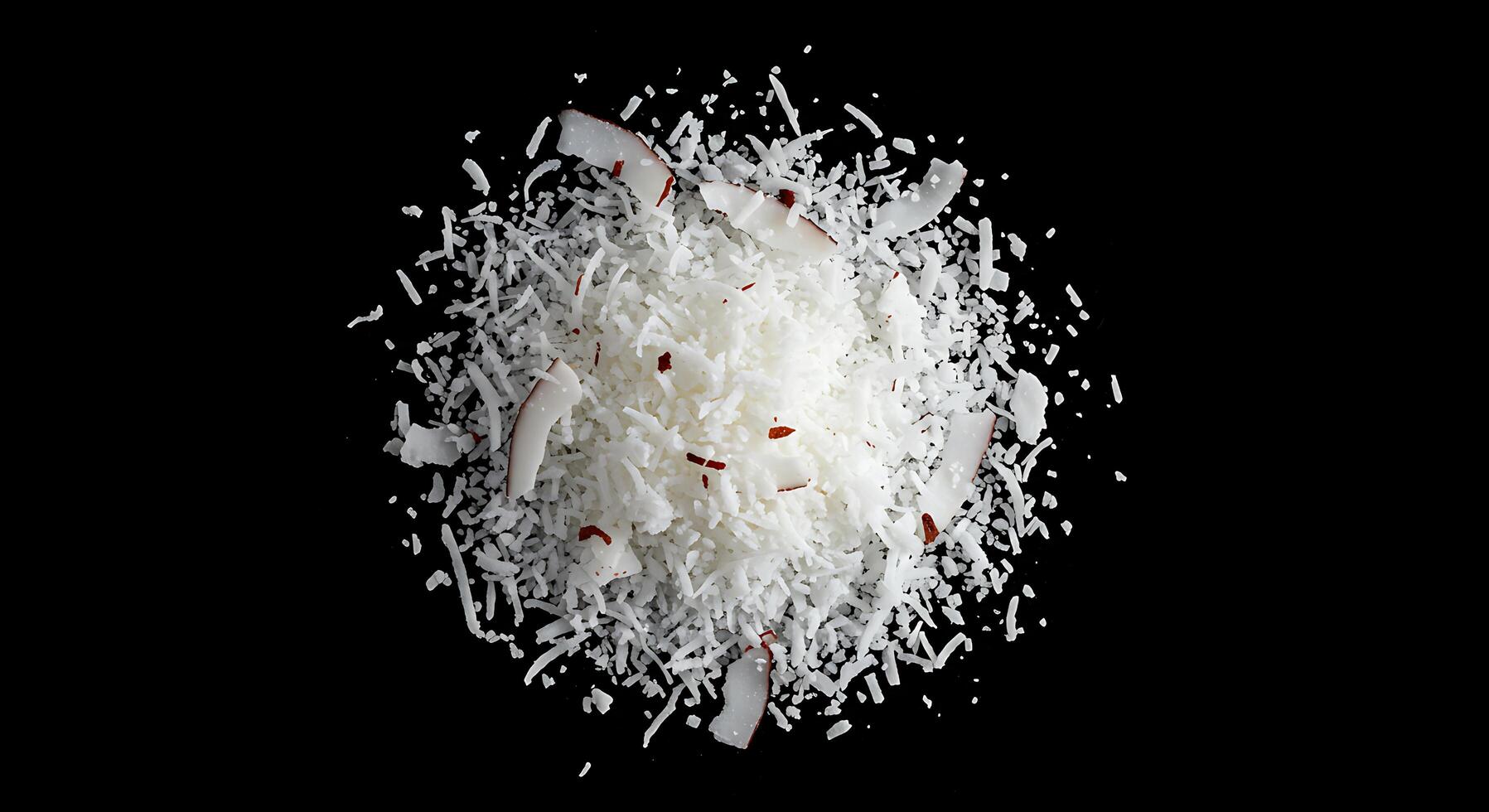 A pile of shredded coconut on a black background photo