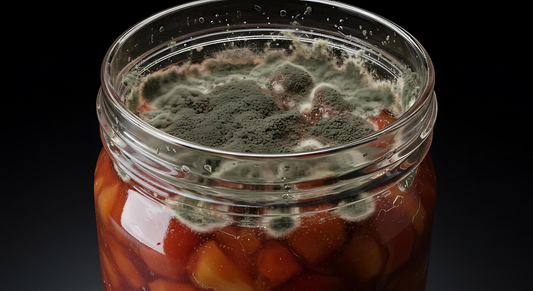 A jar filled with fruit and a black background photo