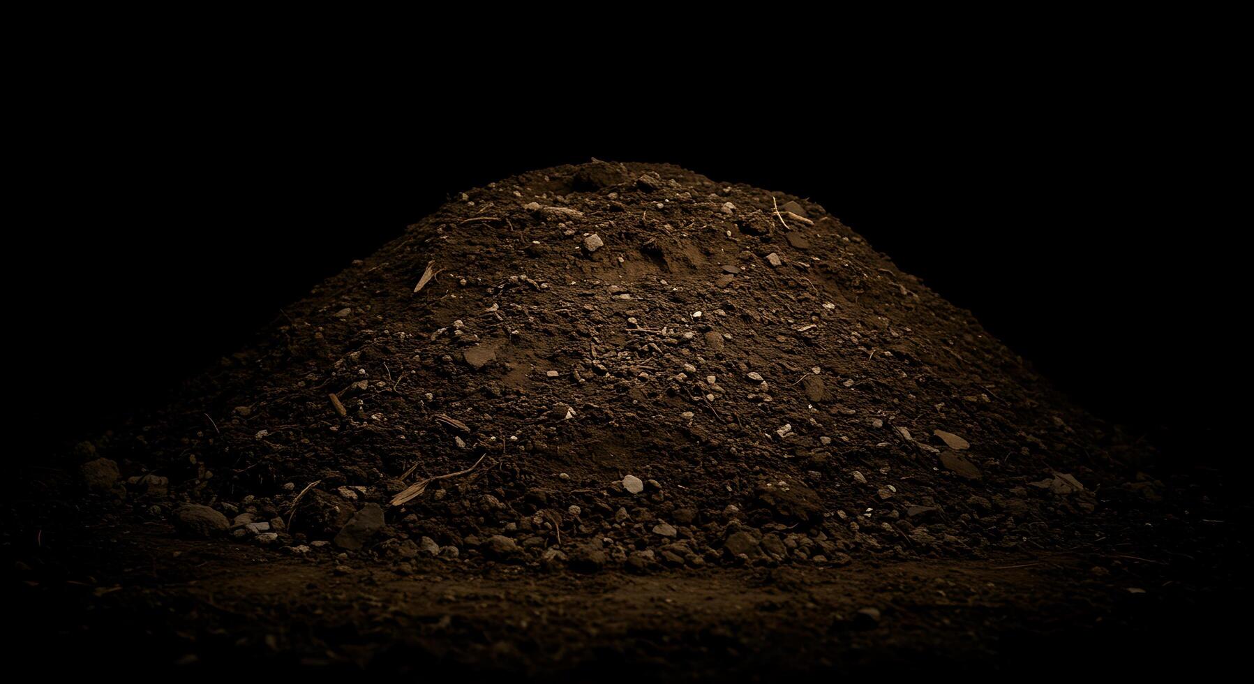 A pile of dirt on a black background photo