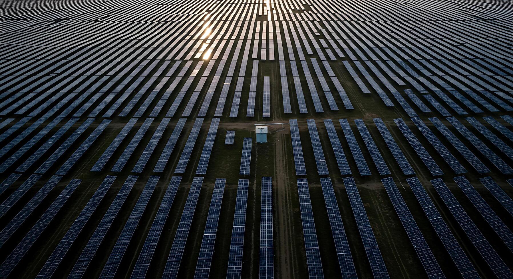 An aerial view of rows of solar panels photo