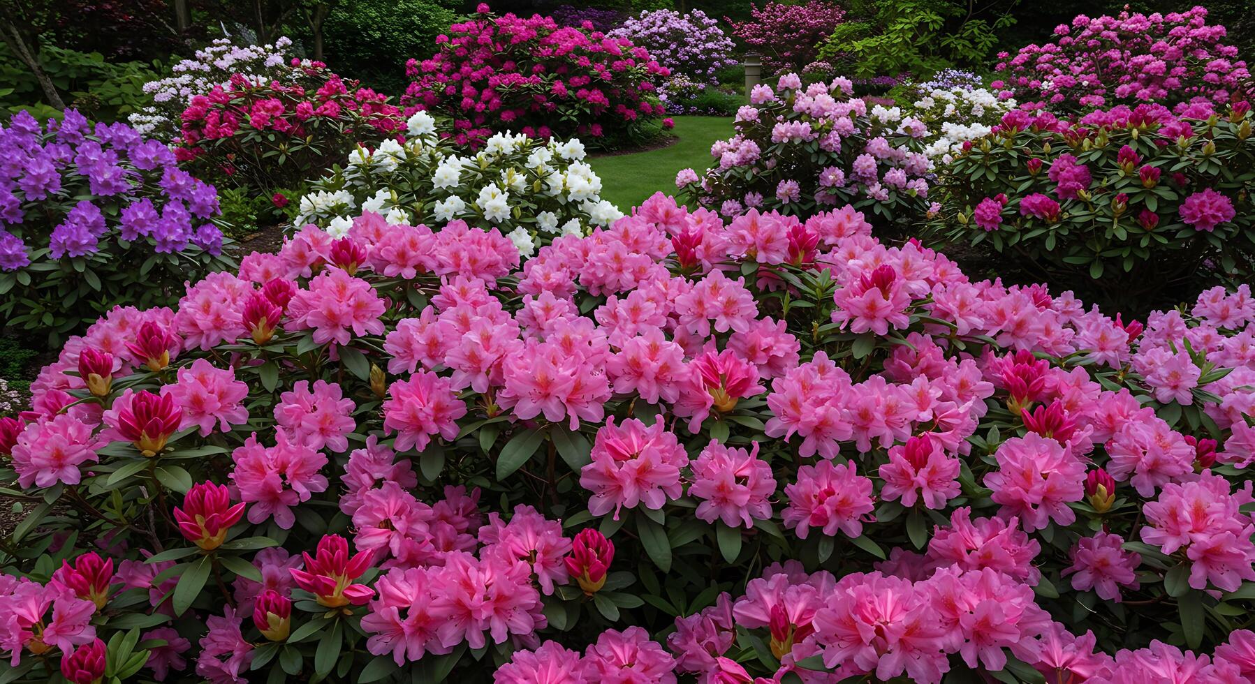 A large field of pink and white rhododendrons photo