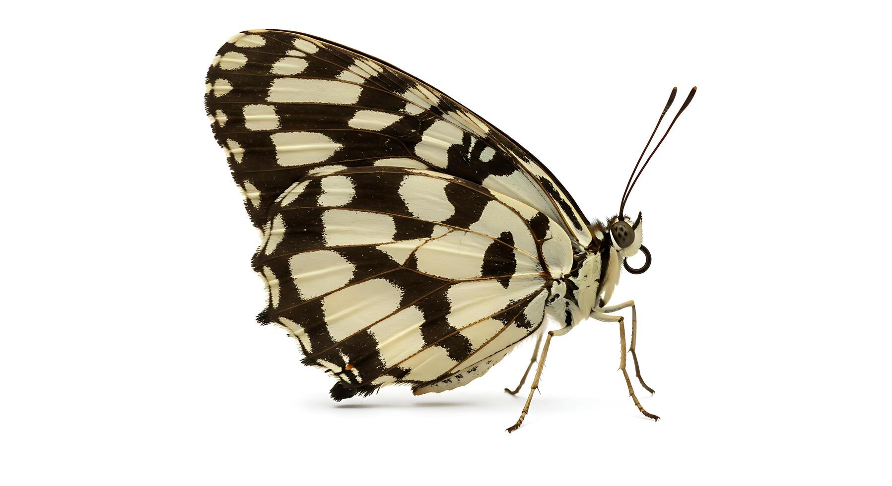 A black and white butterfly with white spots photo