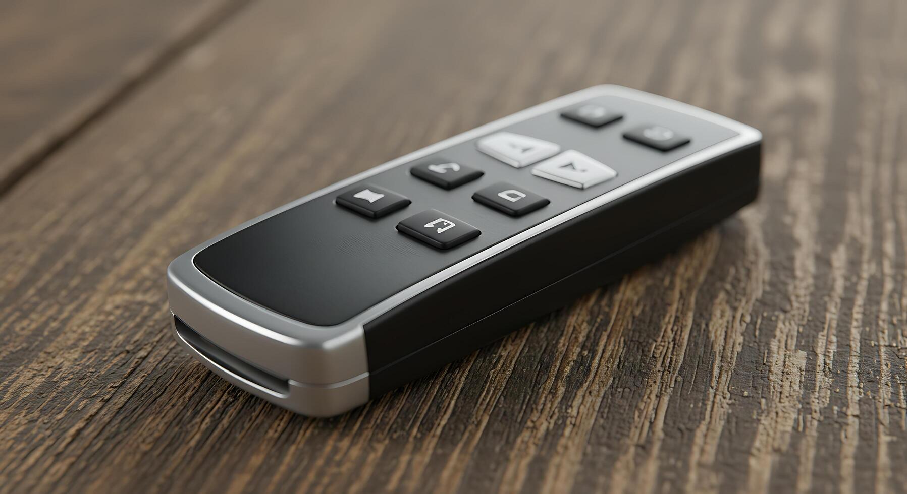 A remote control sitting on top of a wooden table photo