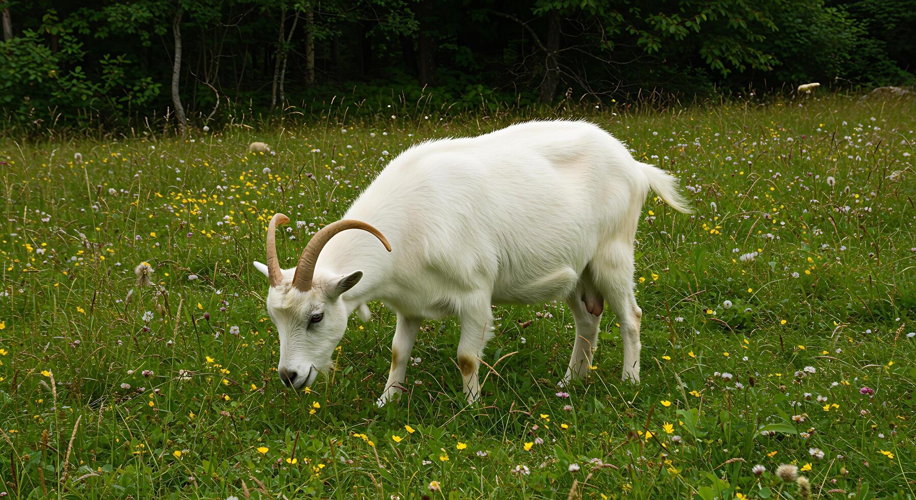 A goat eating grass photo