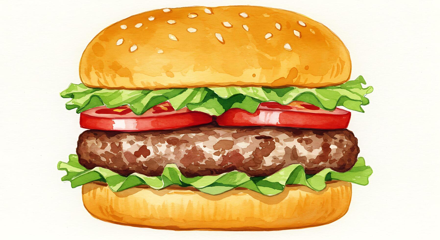 A drawing of a hamburger with lettuce and tomatoes photo