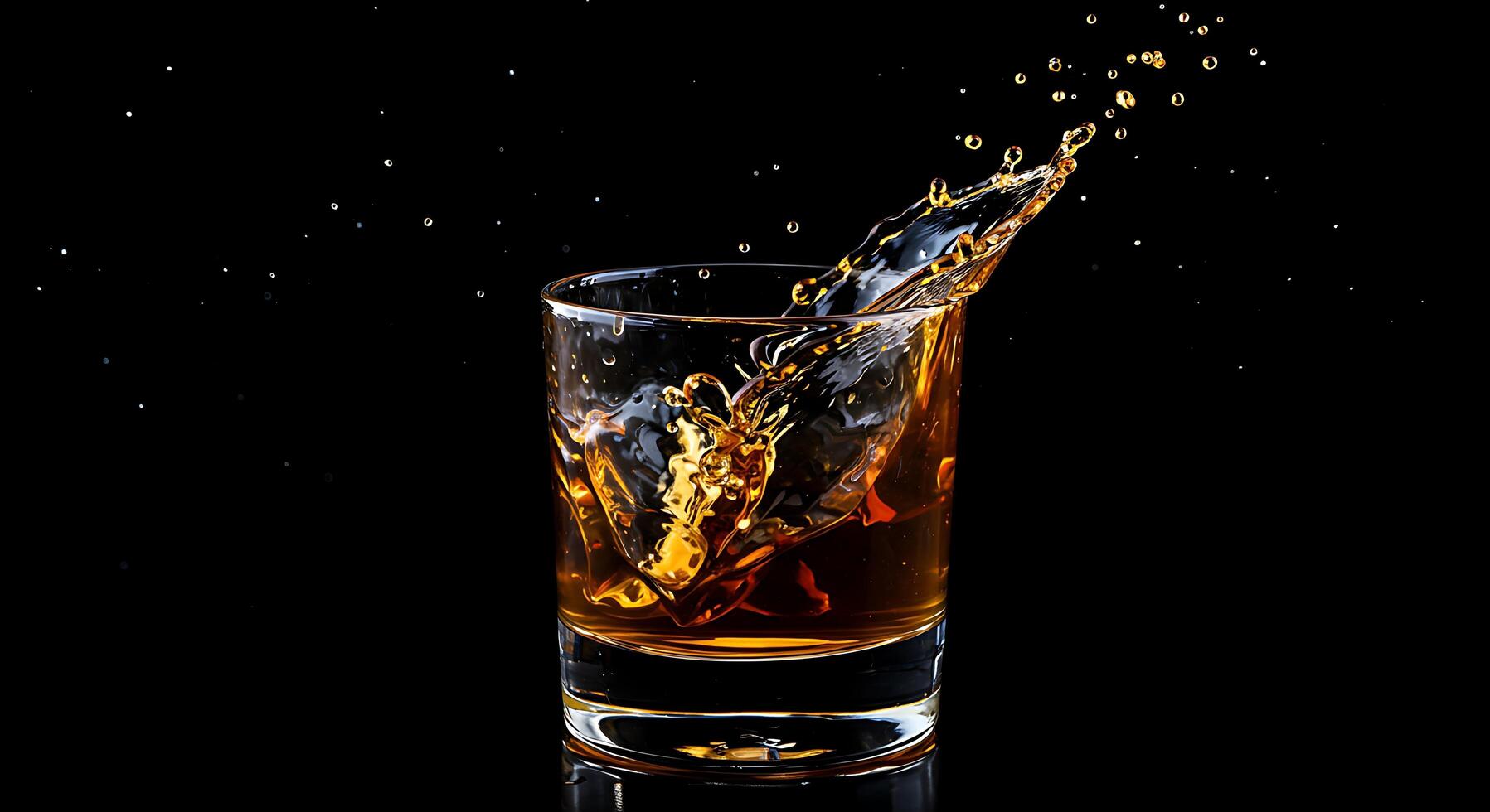 A glass of whiskey is being splashed with water photo